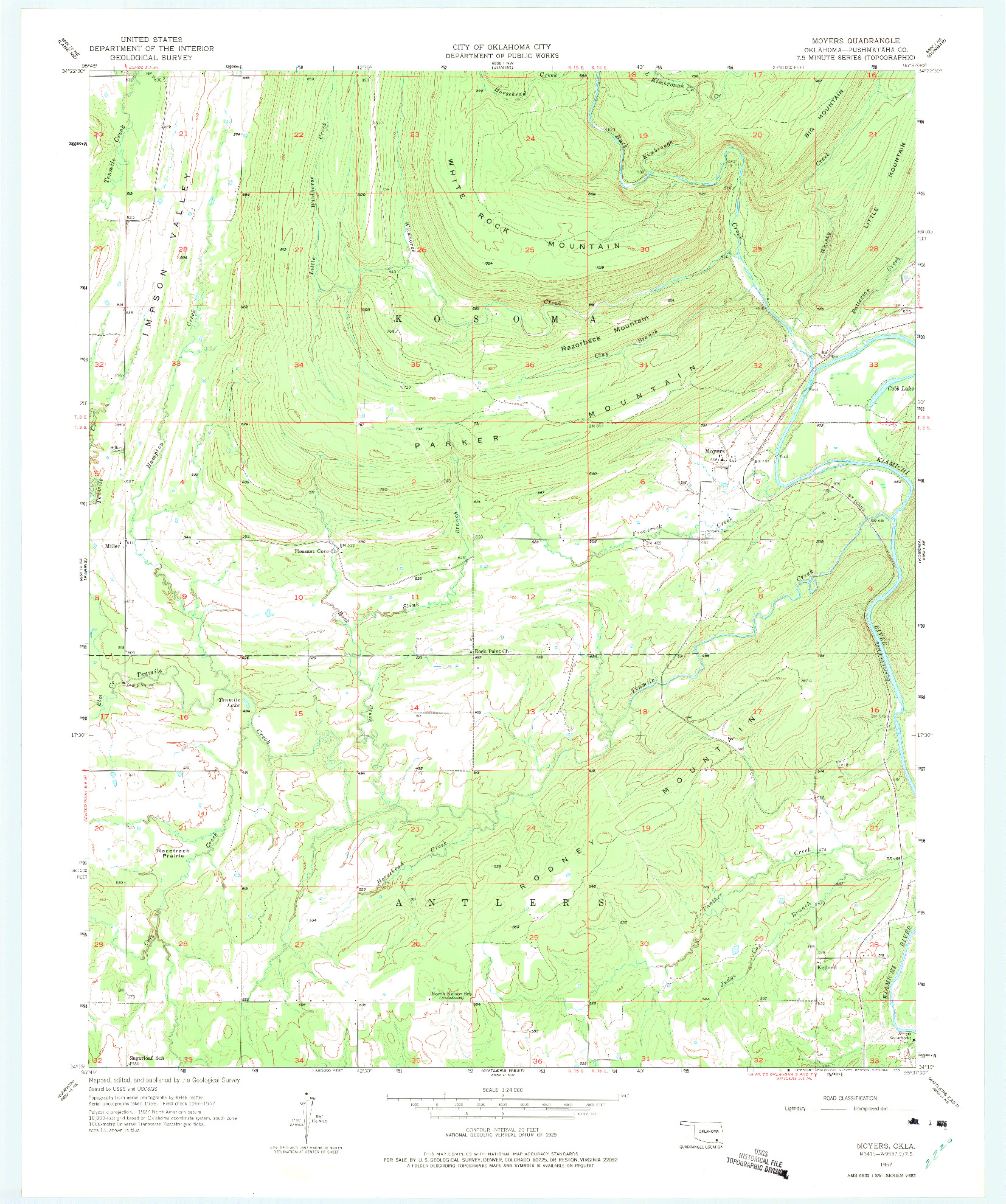 USGS 1:24000-SCALE QUADRANGLE FOR MOYERS, OK 1957