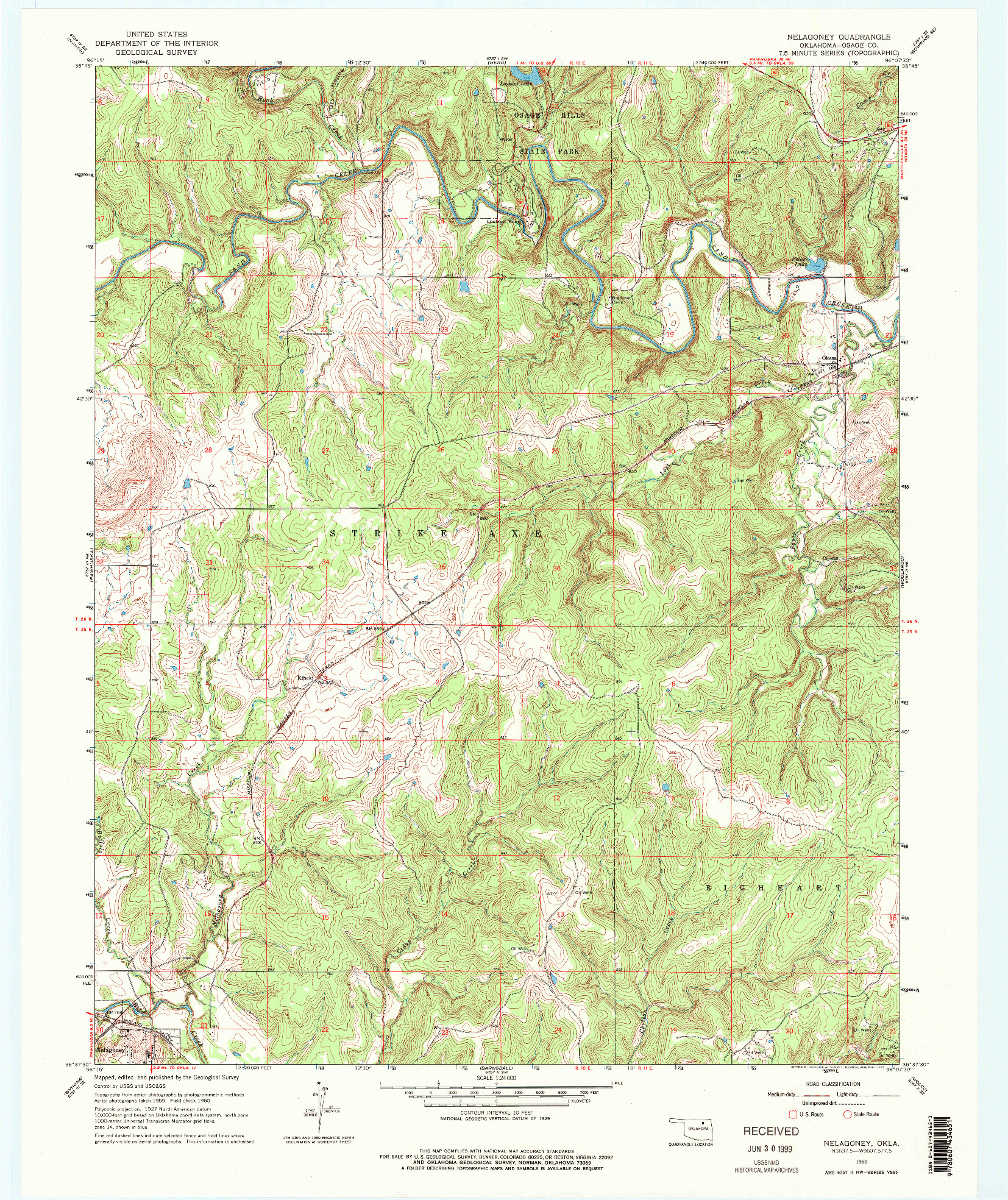 USGS 1:24000-SCALE QUADRANGLE FOR NELAGONEY, OK 1960