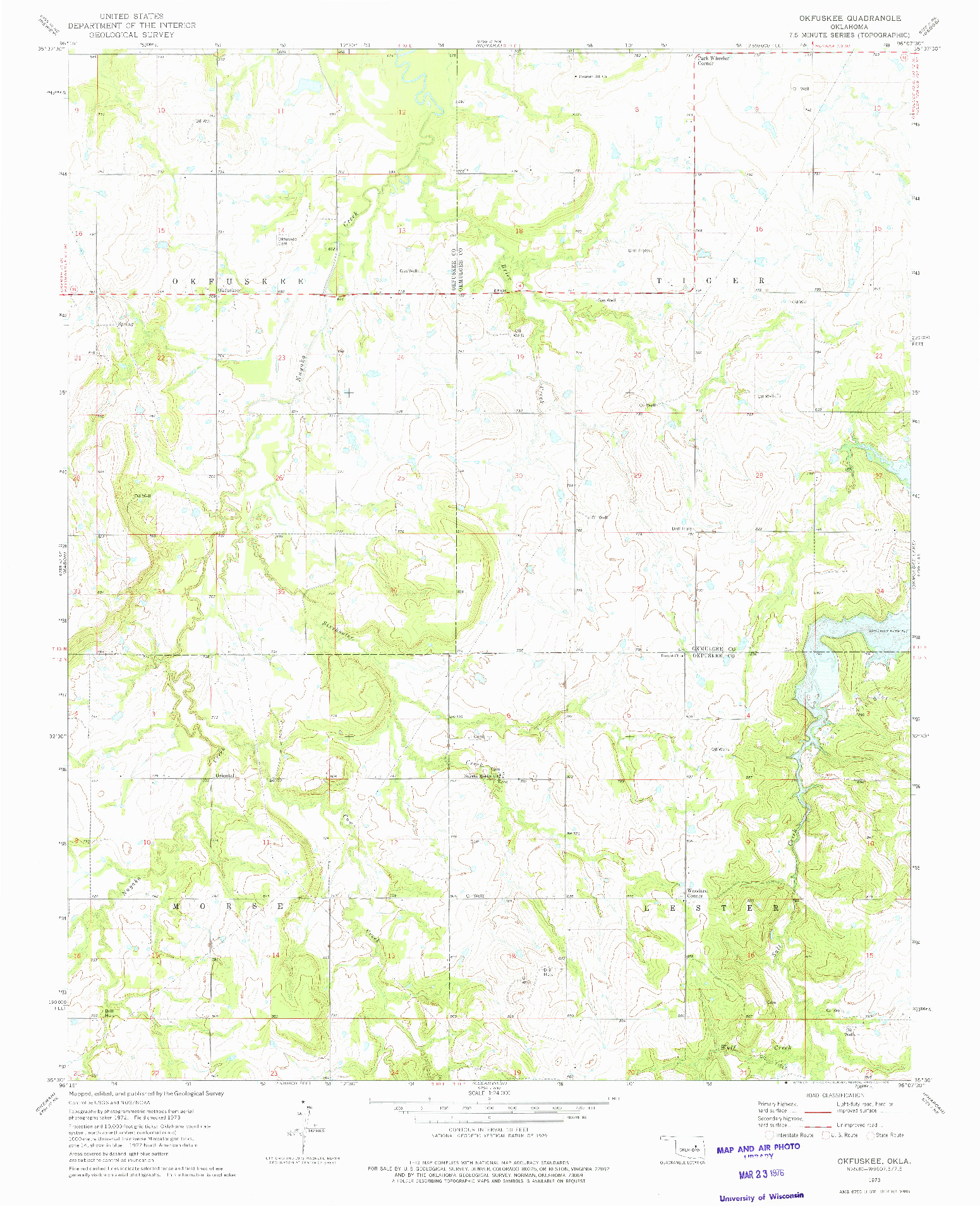 USGS 1:24000-SCALE QUADRANGLE FOR OKFUSKEE, OK 1973