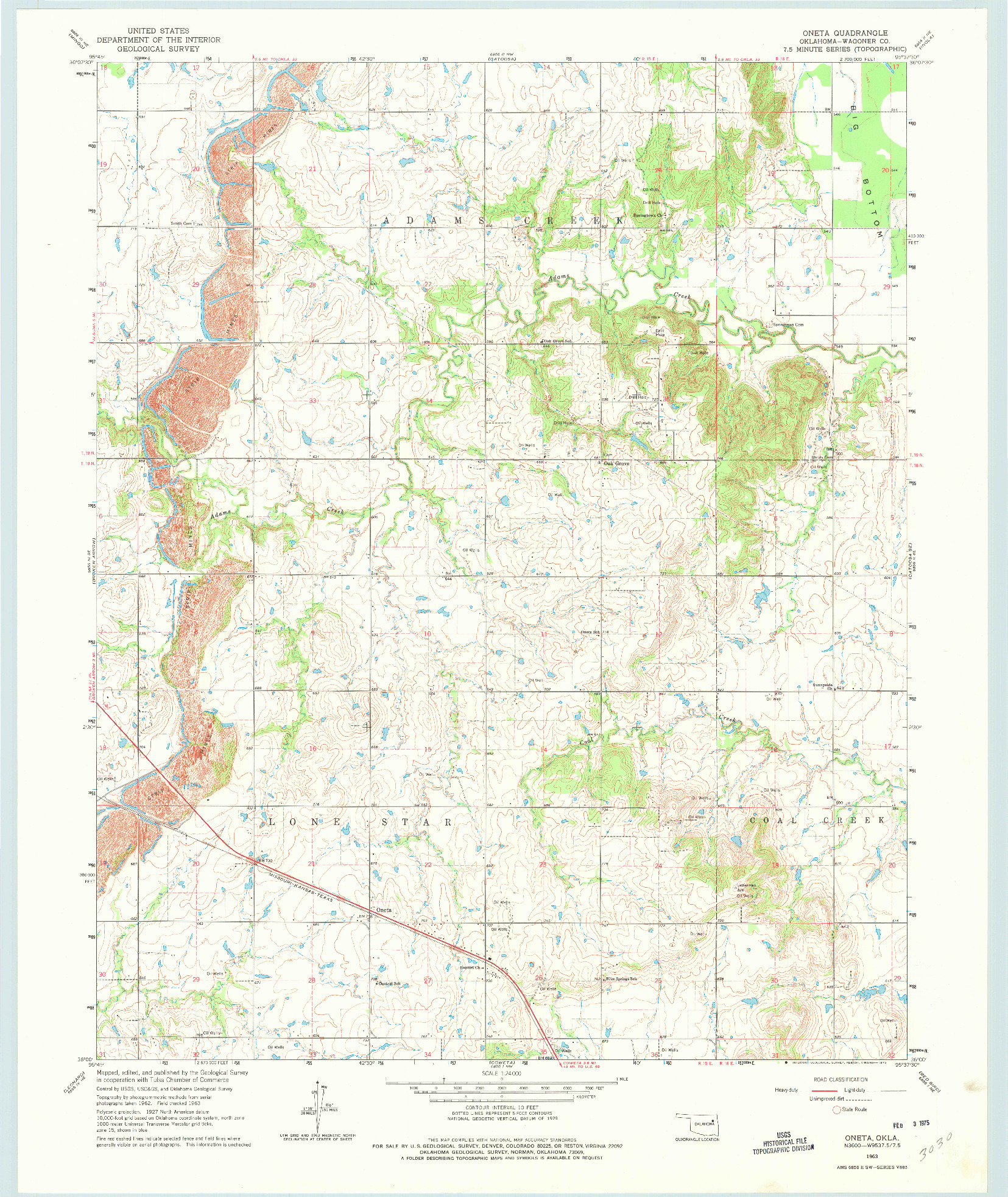 USGS 1:24000-SCALE QUADRANGLE FOR ONETA, OK 1963