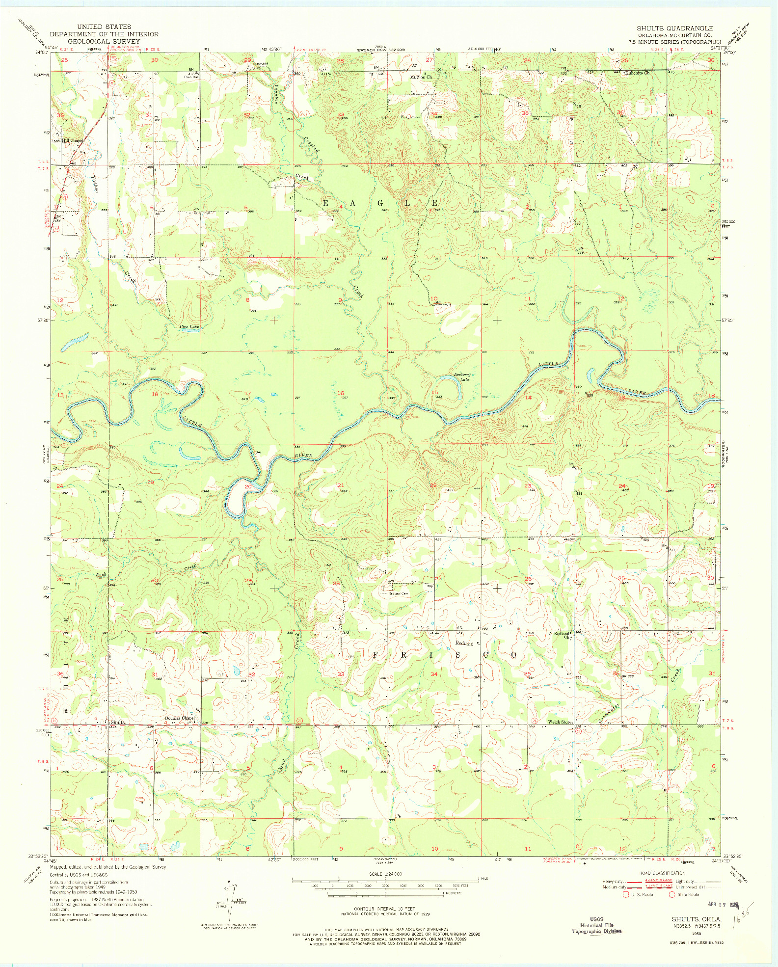 USGS 1:24000-SCALE QUADRANGLE FOR SHULTS, OK 1950