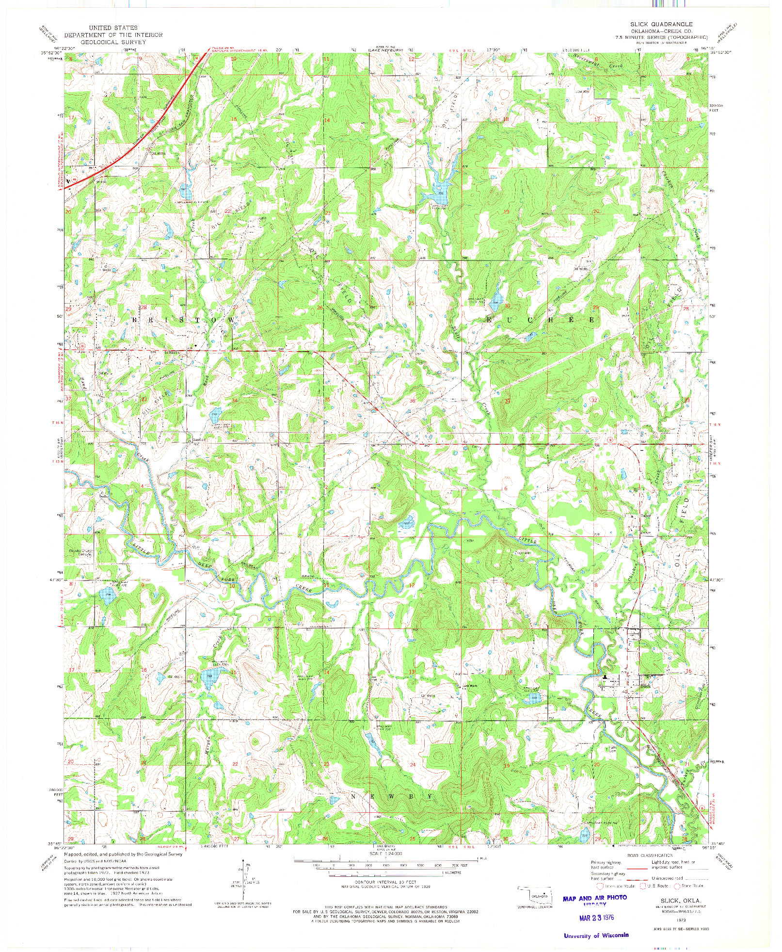 USGS 1:24000-SCALE QUADRANGLE FOR SLICK, OK 1973