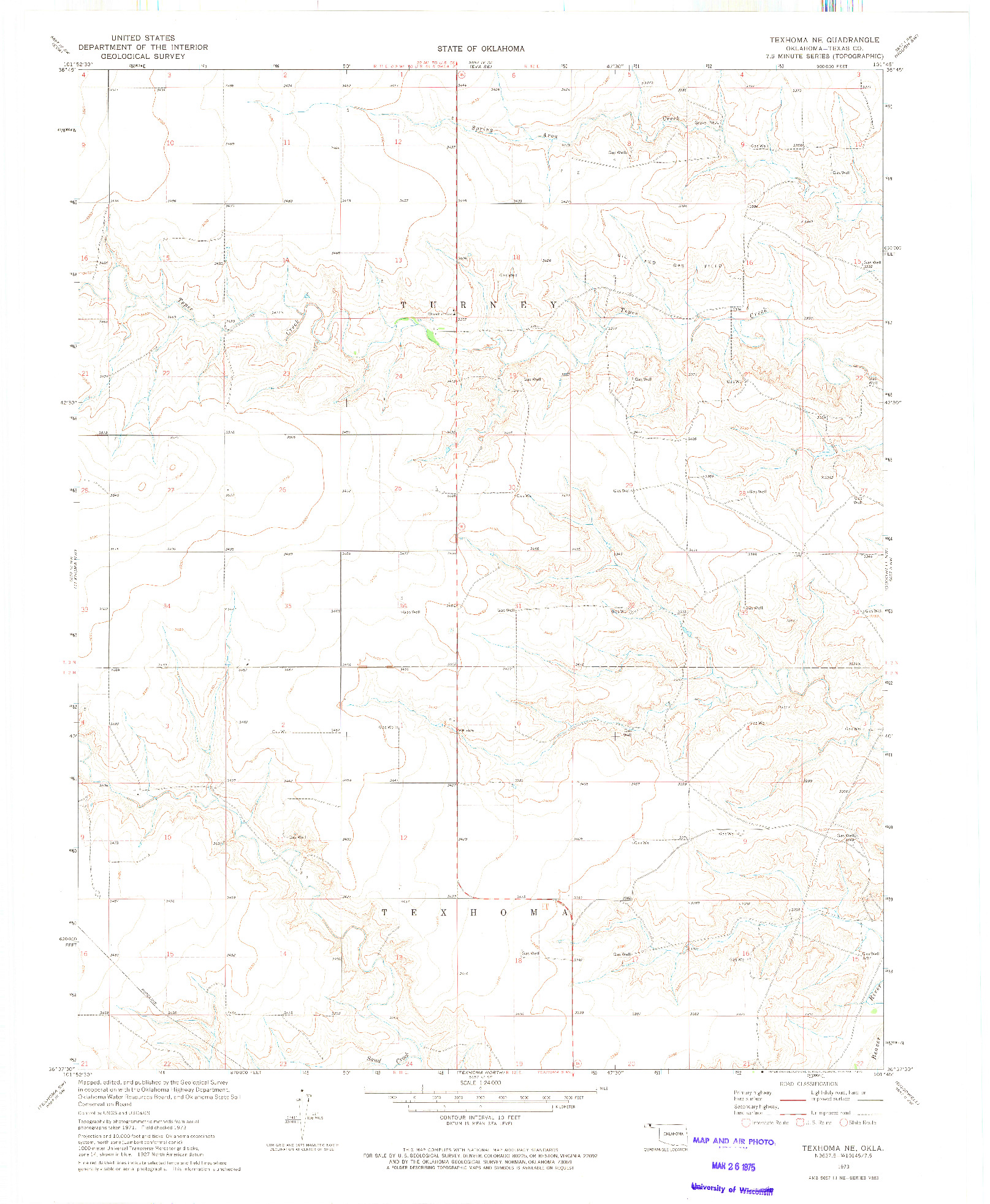 USGS 1:24000-SCALE QUADRANGLE FOR TEXHOMA NE, OK 1973