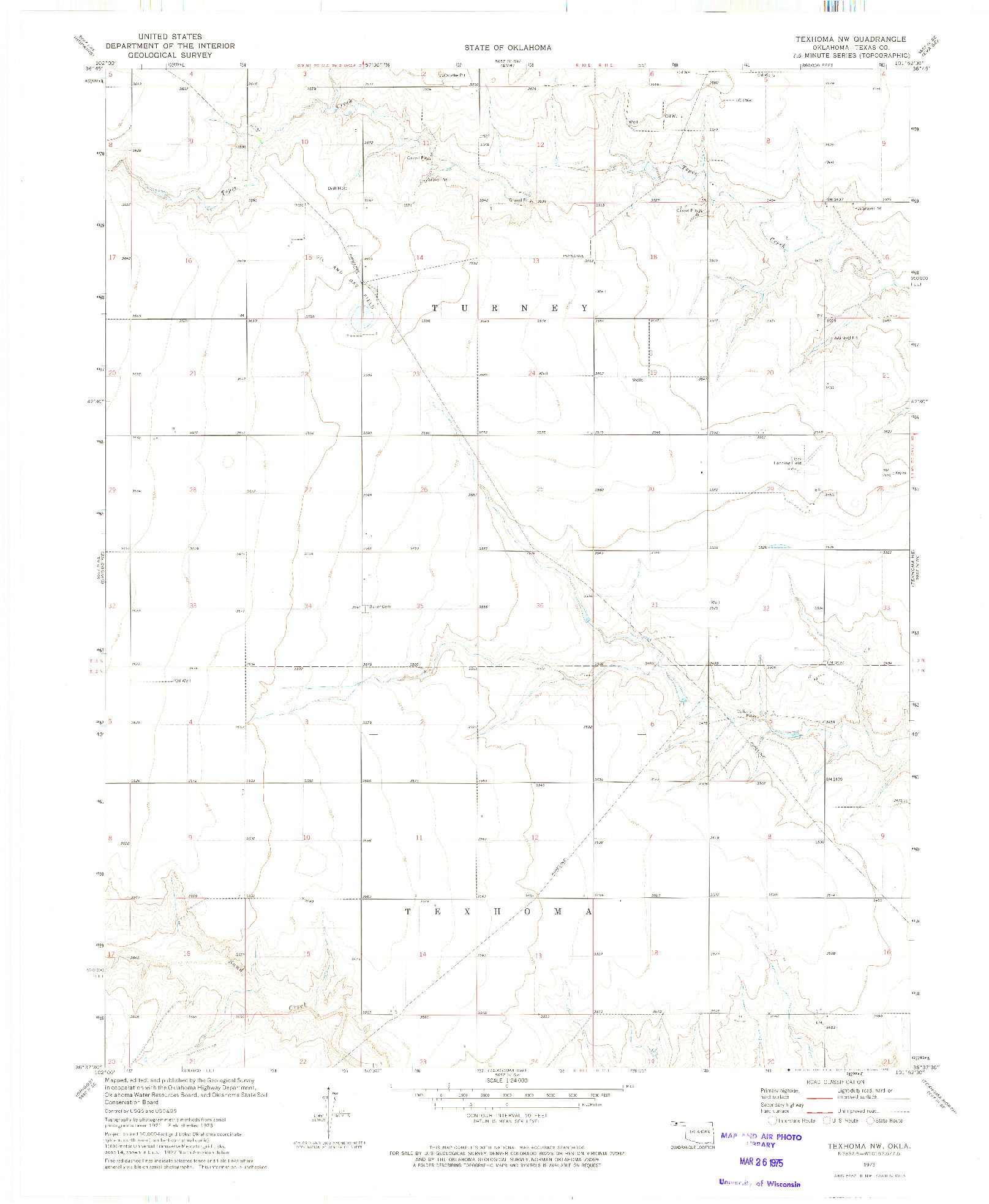 USGS 1:24000-SCALE QUADRANGLE FOR TEXHOMA NW, OK 1973
