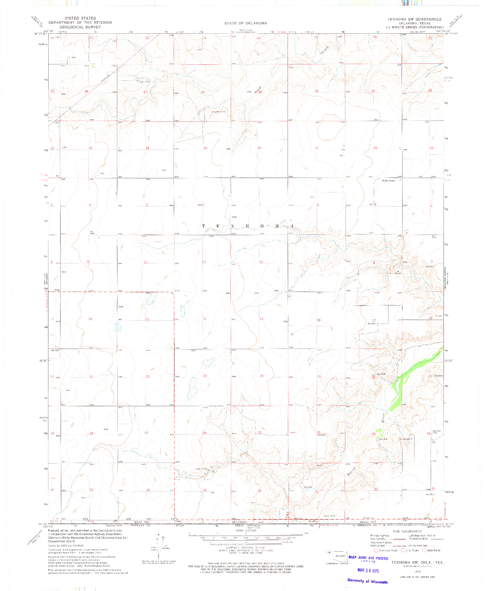 USGS 1:24000-SCALE QUADRANGLE FOR TEXHOMA SW, OK 1973