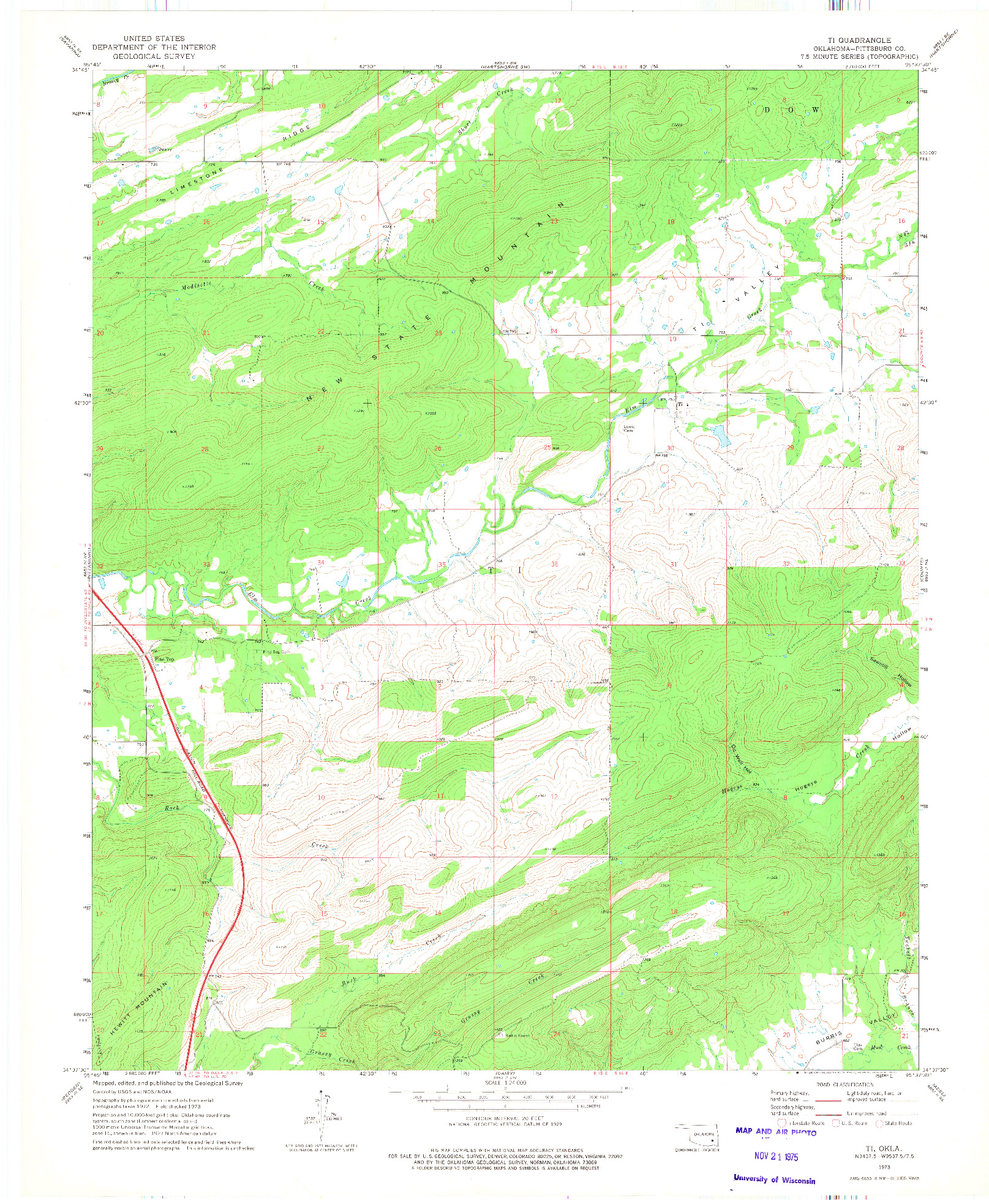 USGS 1:24000-SCALE QUADRANGLE FOR TI, OK 1973