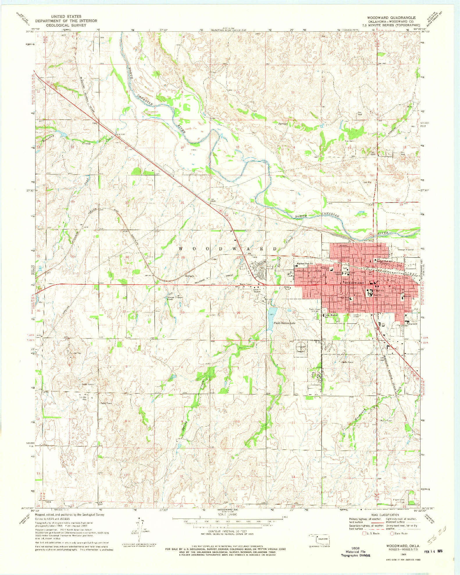 USGS 1:24000-SCALE QUADRANGLE FOR WOODWARD, OK 1969