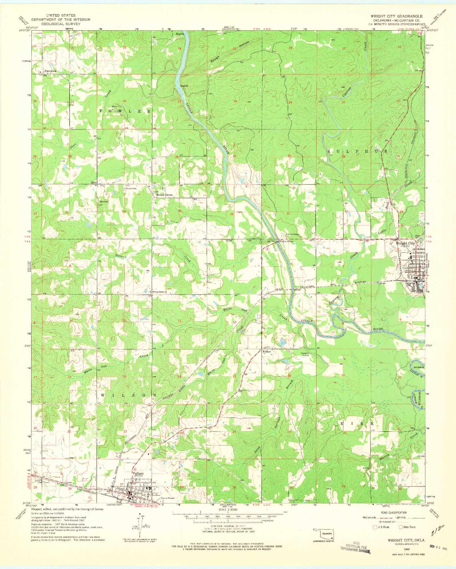 USGS 1:24000-SCALE QUADRANGLE FOR WRIGHT CITY, OK 1962