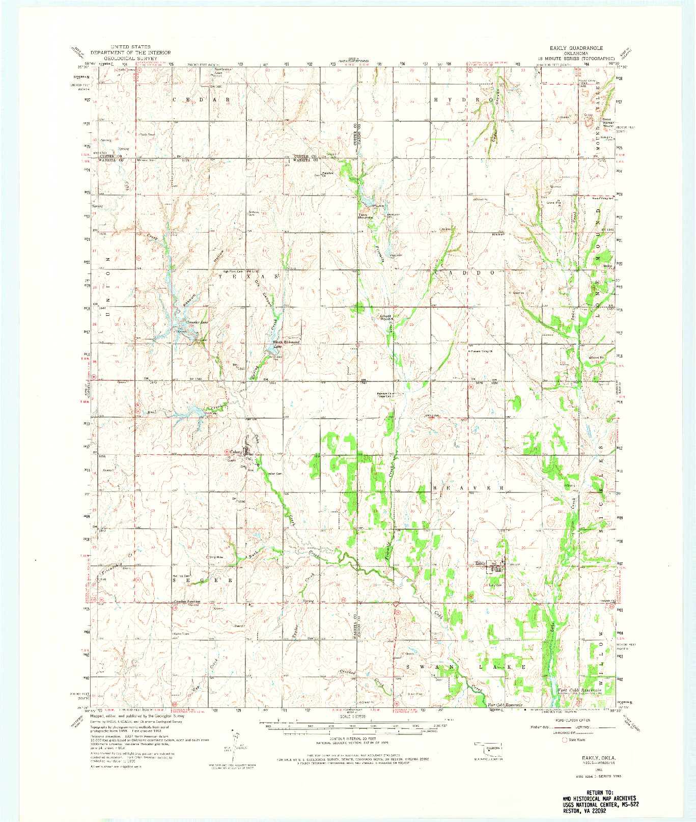 USGS 1:62500-SCALE QUADRANGLE FOR EAKLY, OK 1961