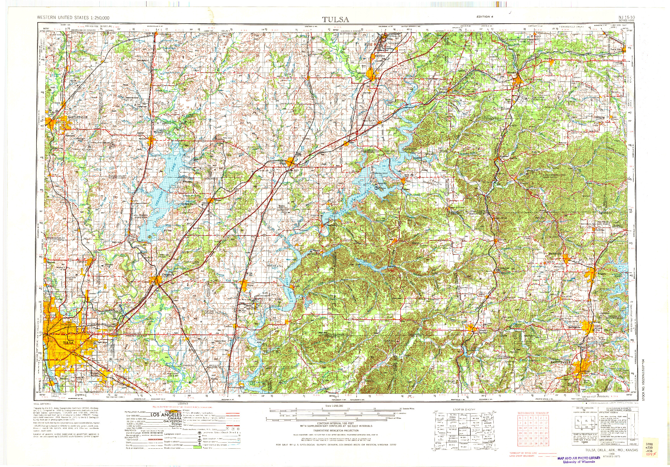 USGS 1:250000-SCALE QUADRANGLE FOR TULSA, OK 1958