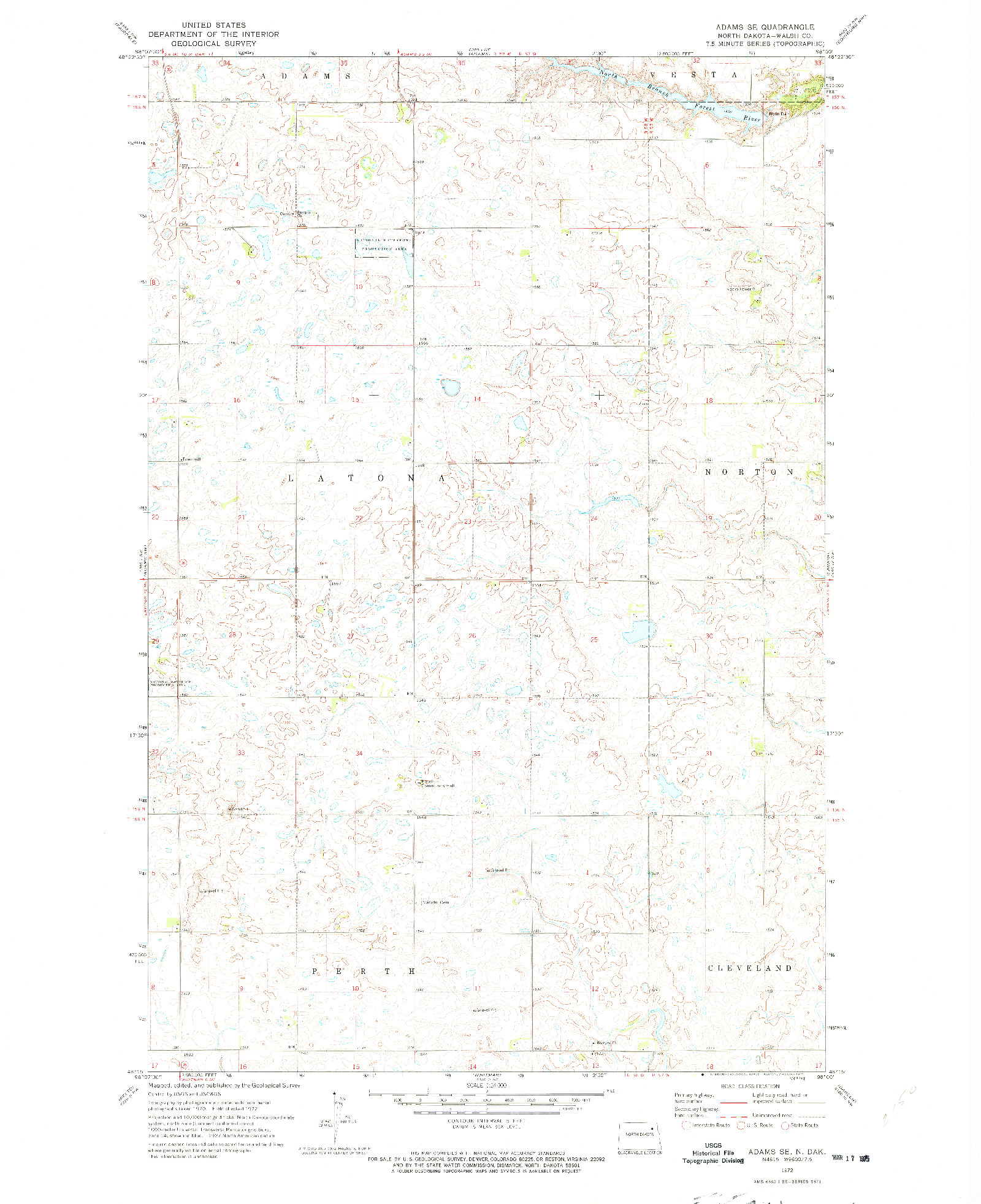 USGS 1:24000-SCALE QUADRANGLE FOR ADAMS SE, ND 1972