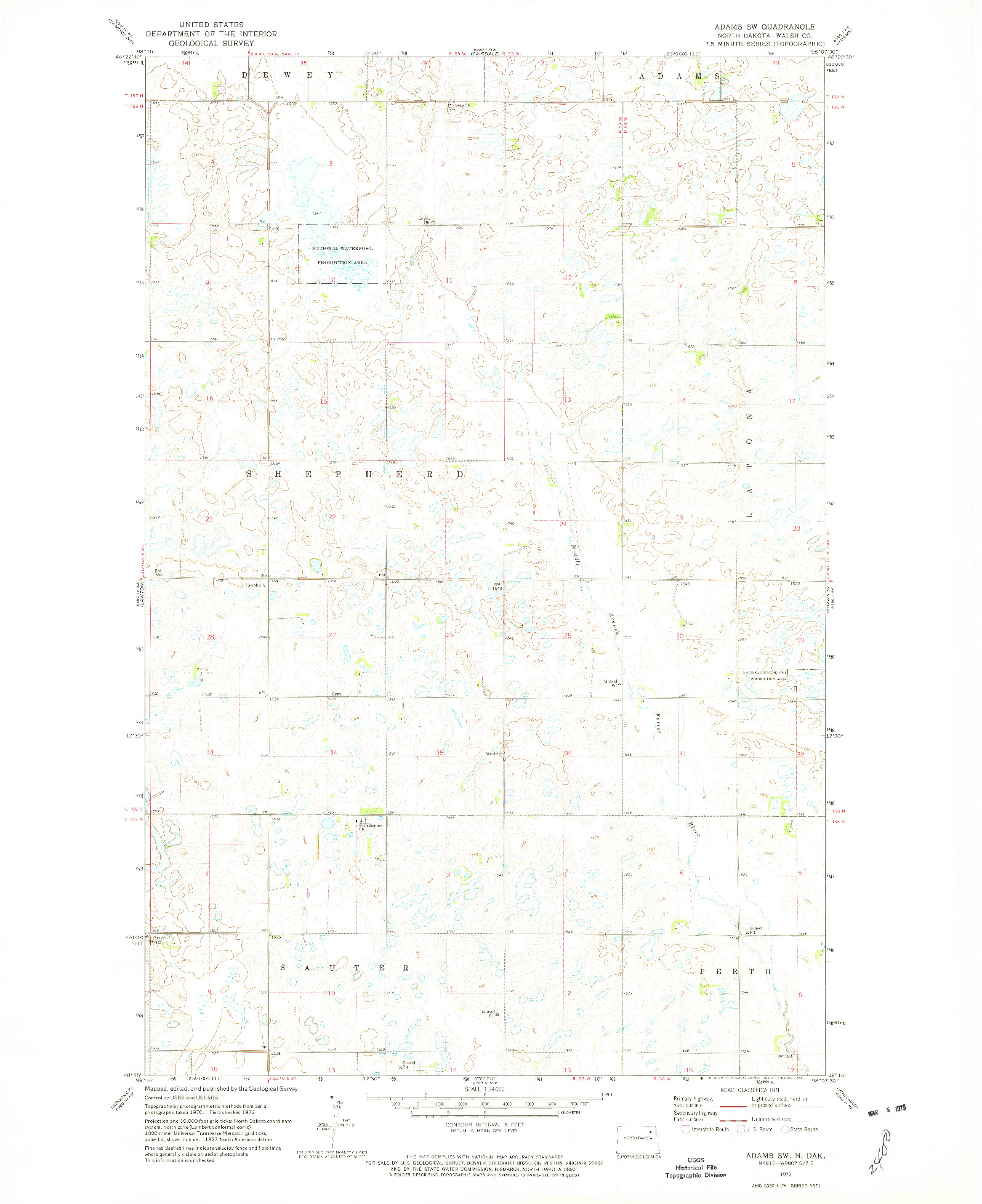 USGS 1:24000-SCALE QUADRANGLE FOR ADAMS SW, ND 1972