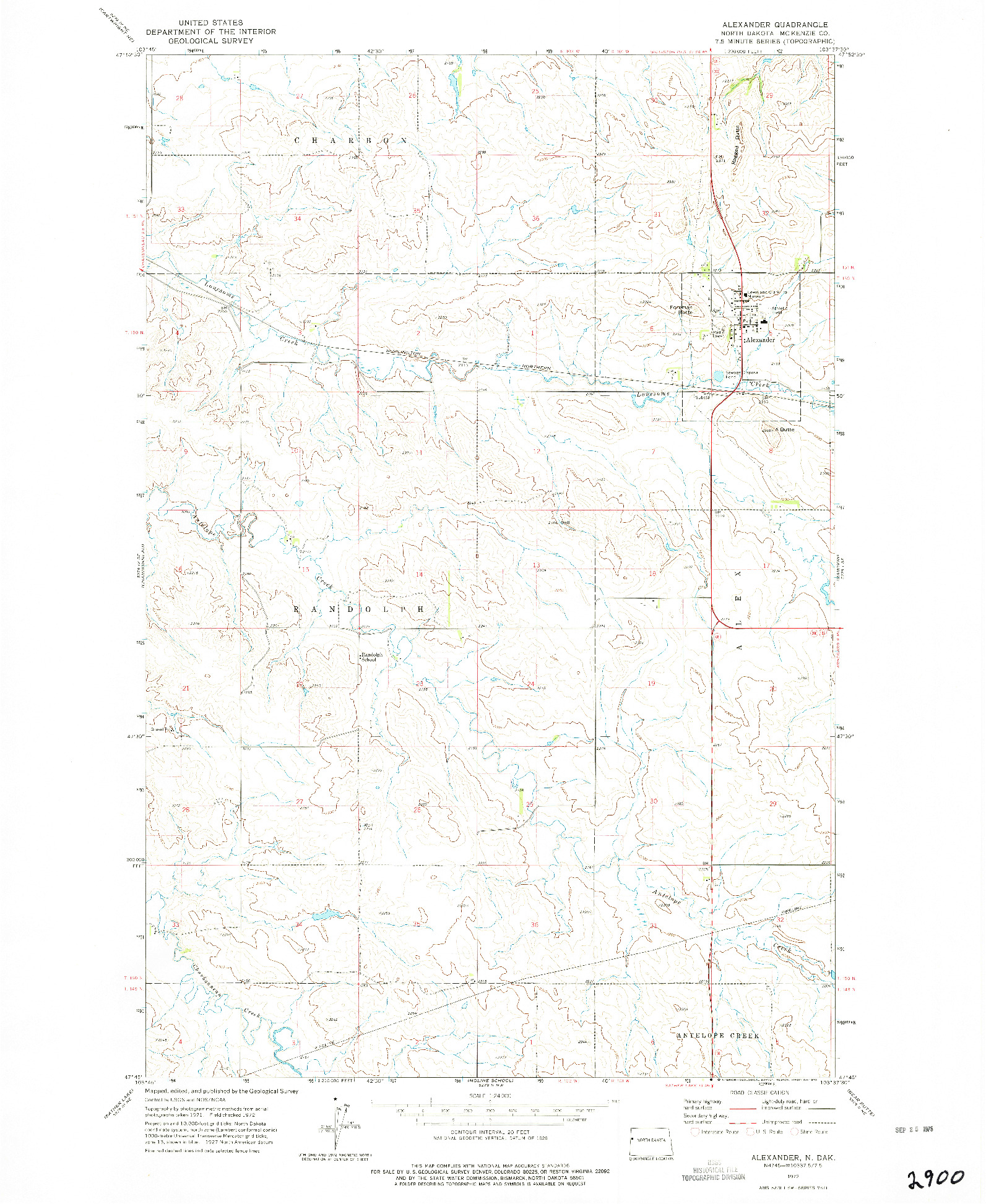 USGS 1:24000-SCALE QUADRANGLE FOR ALEXANDER, ND 1972