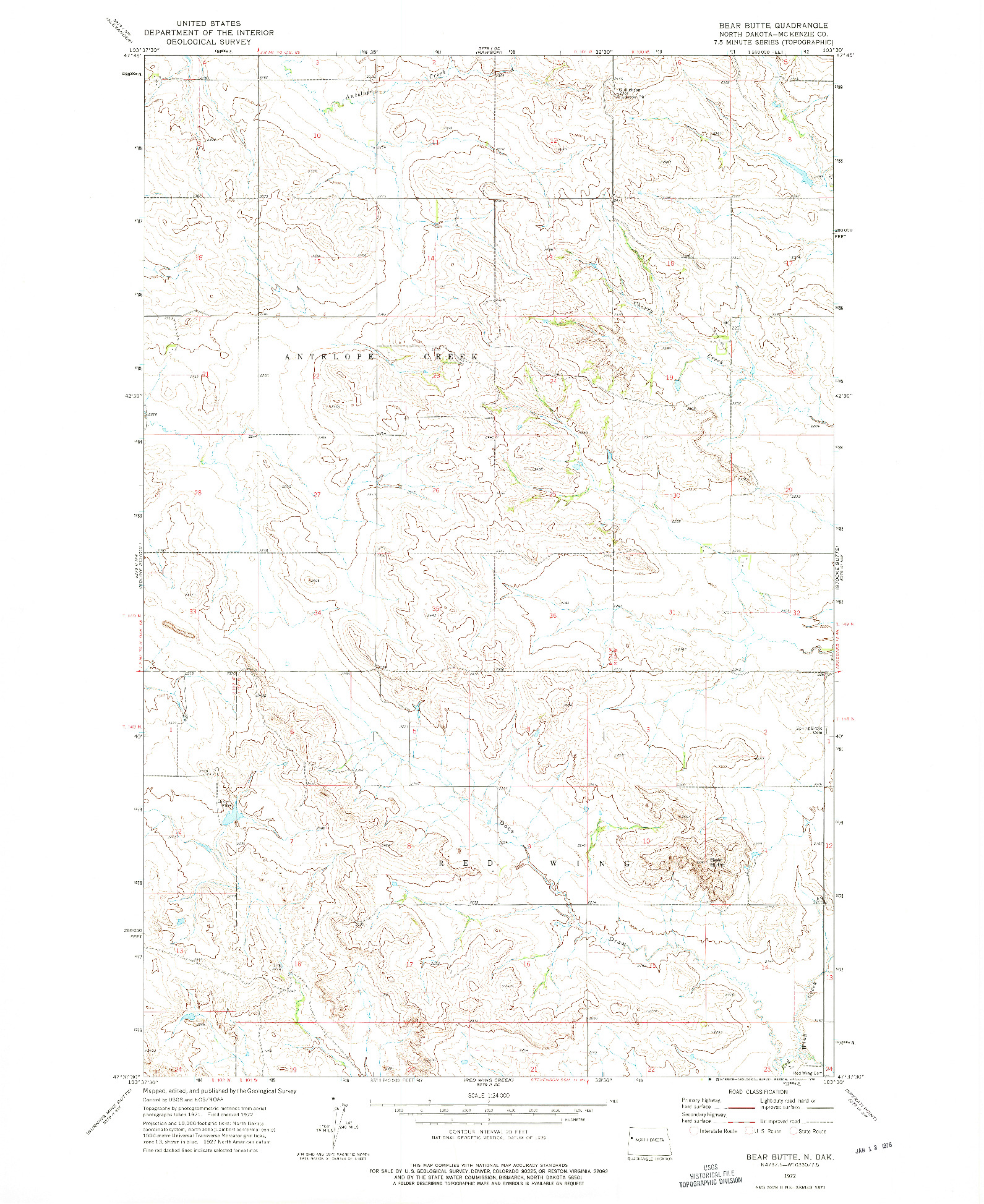 USGS 1:24000-SCALE QUADRANGLE FOR BEAR BUTTE, ND 1972