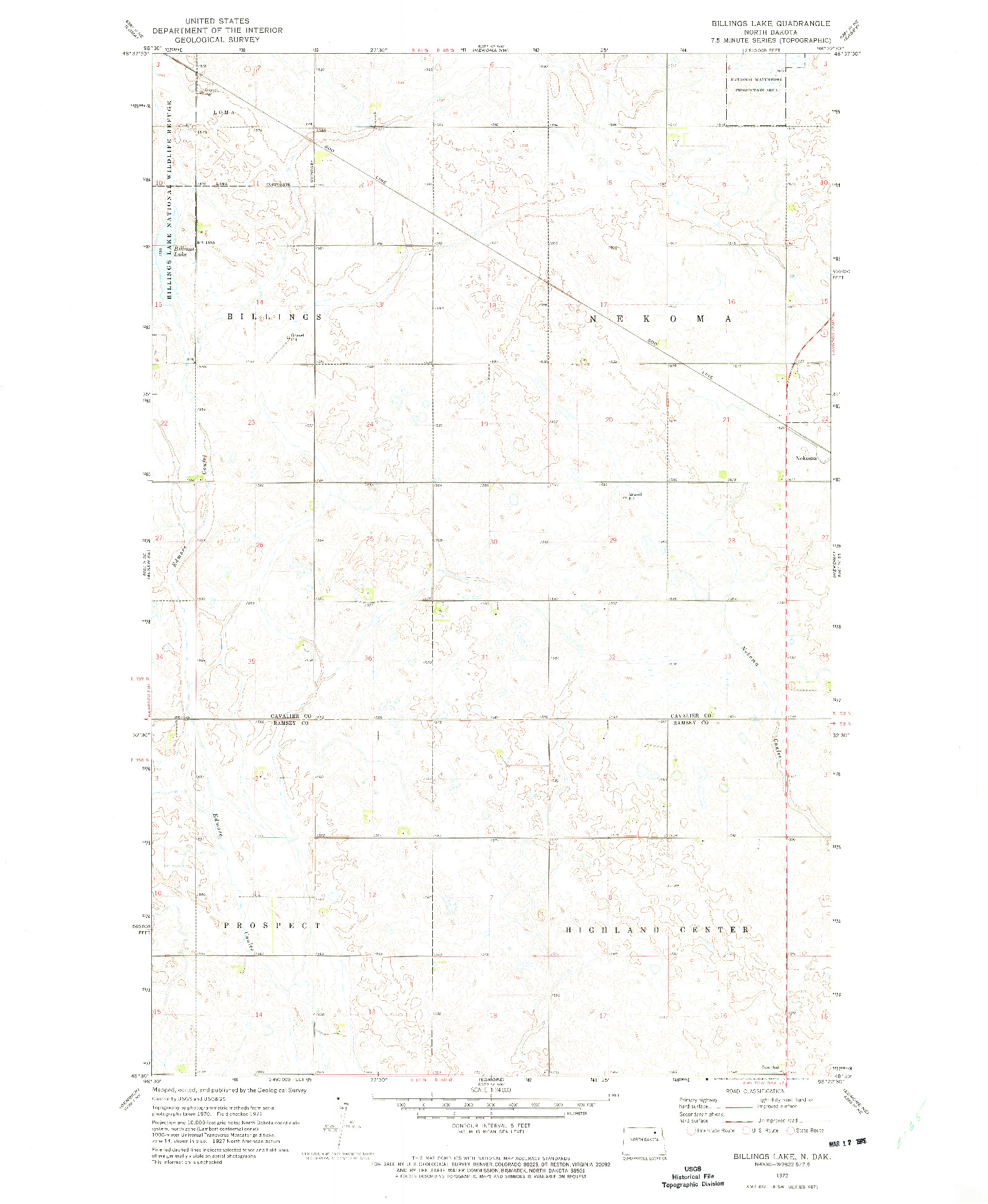 USGS 1:24000-SCALE QUADRANGLE FOR BILLINGS LAKE, ND 1972