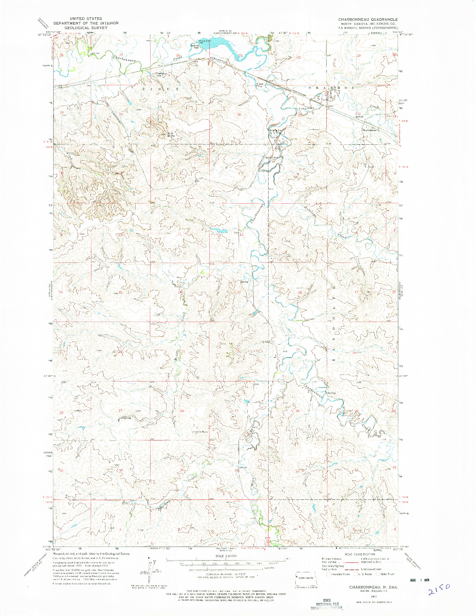 USGS 1:24000-SCALE QUADRANGLE FOR CHARBONNEAU, ND 1972