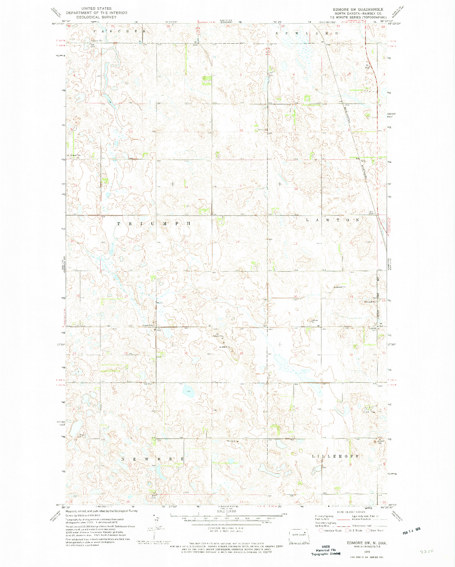 USGS 1:24000-SCALE QUADRANGLE FOR EDMORE SW, ND 1972