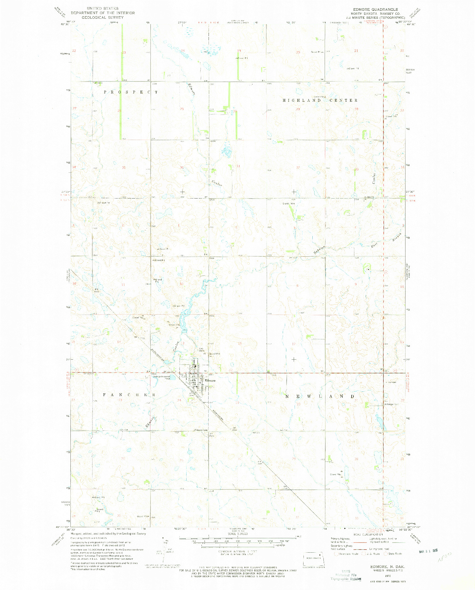 USGS 1:24000-SCALE QUADRANGLE FOR EDMORE, ND 1972