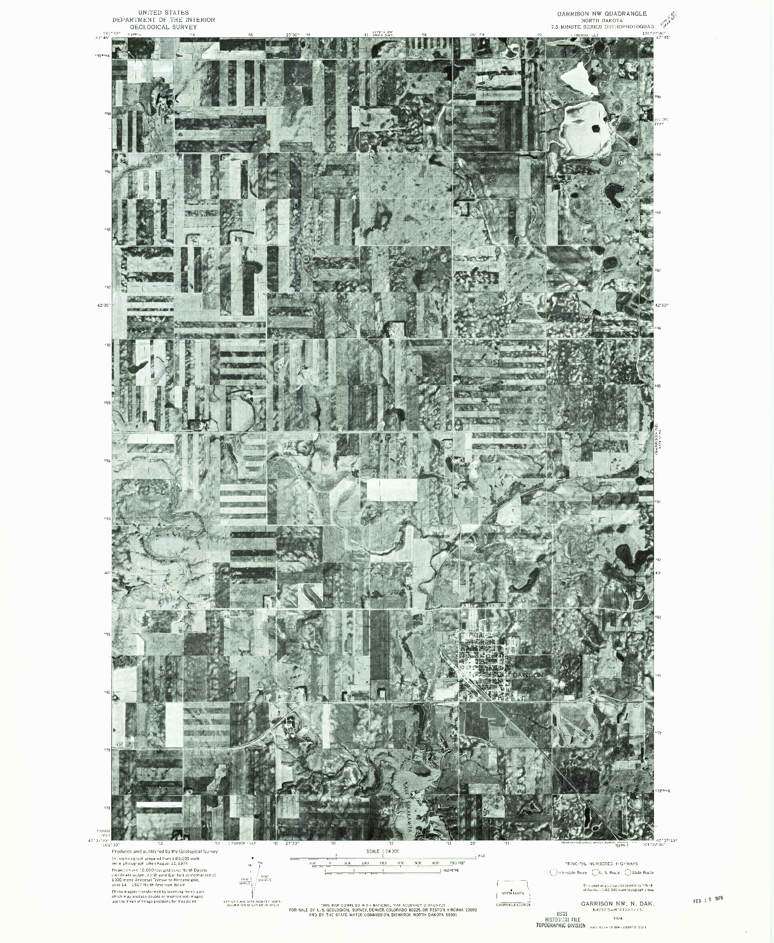 USGS 1:24000-SCALE QUADRANGLE FOR GARRISON NW, ND 1974