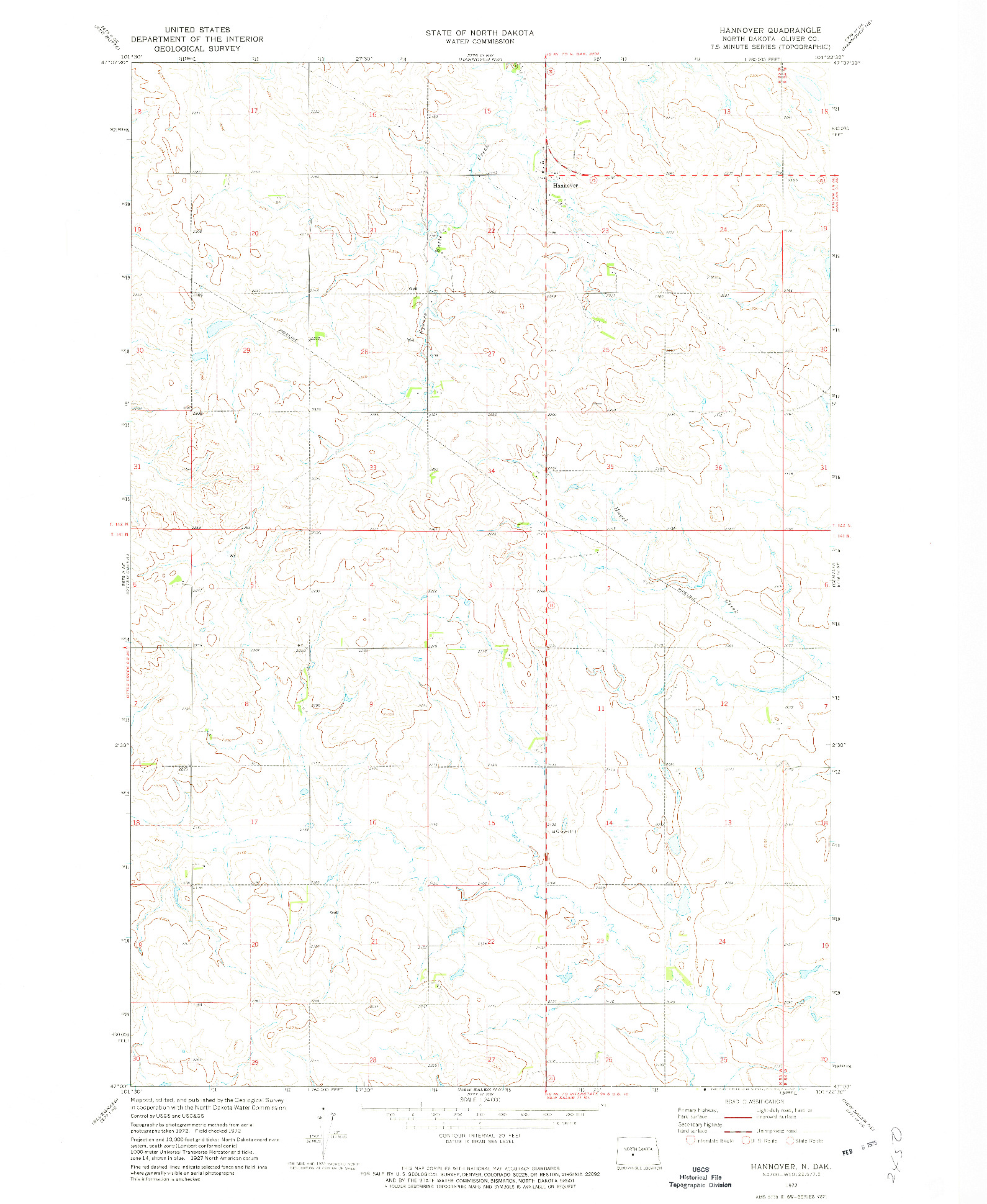 USGS 1:24000-SCALE QUADRANGLE FOR HANNOVER, ND 1972