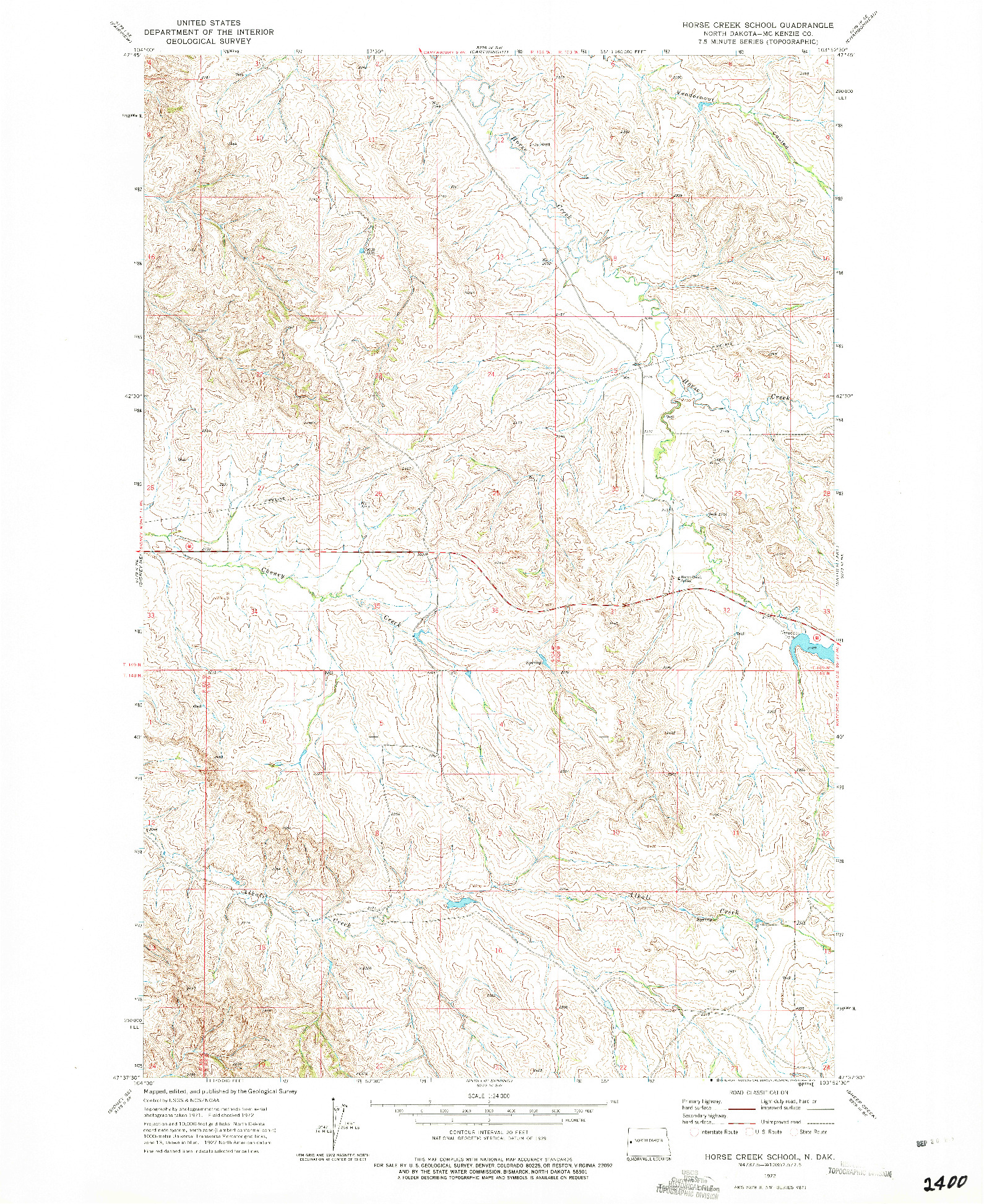 USGS 1:24000-SCALE QUADRANGLE FOR HORSE CREEK SCHOOL, ND 1972