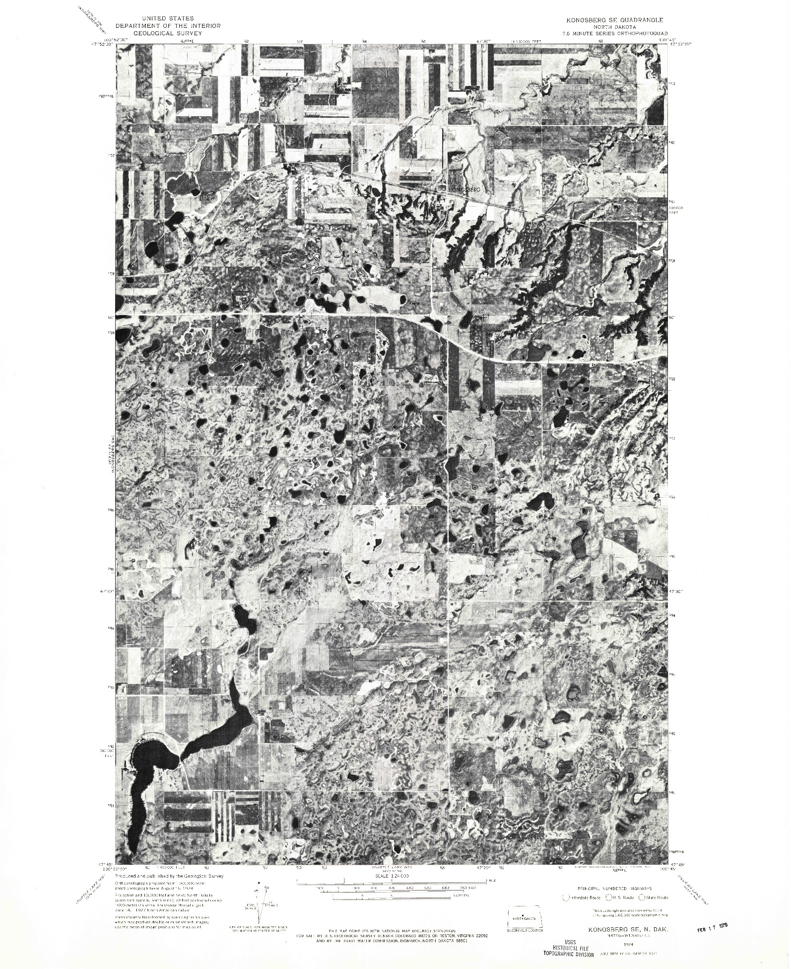 USGS 1:24000-SCALE QUADRANGLE FOR KONGSBERG SE, ND 1974