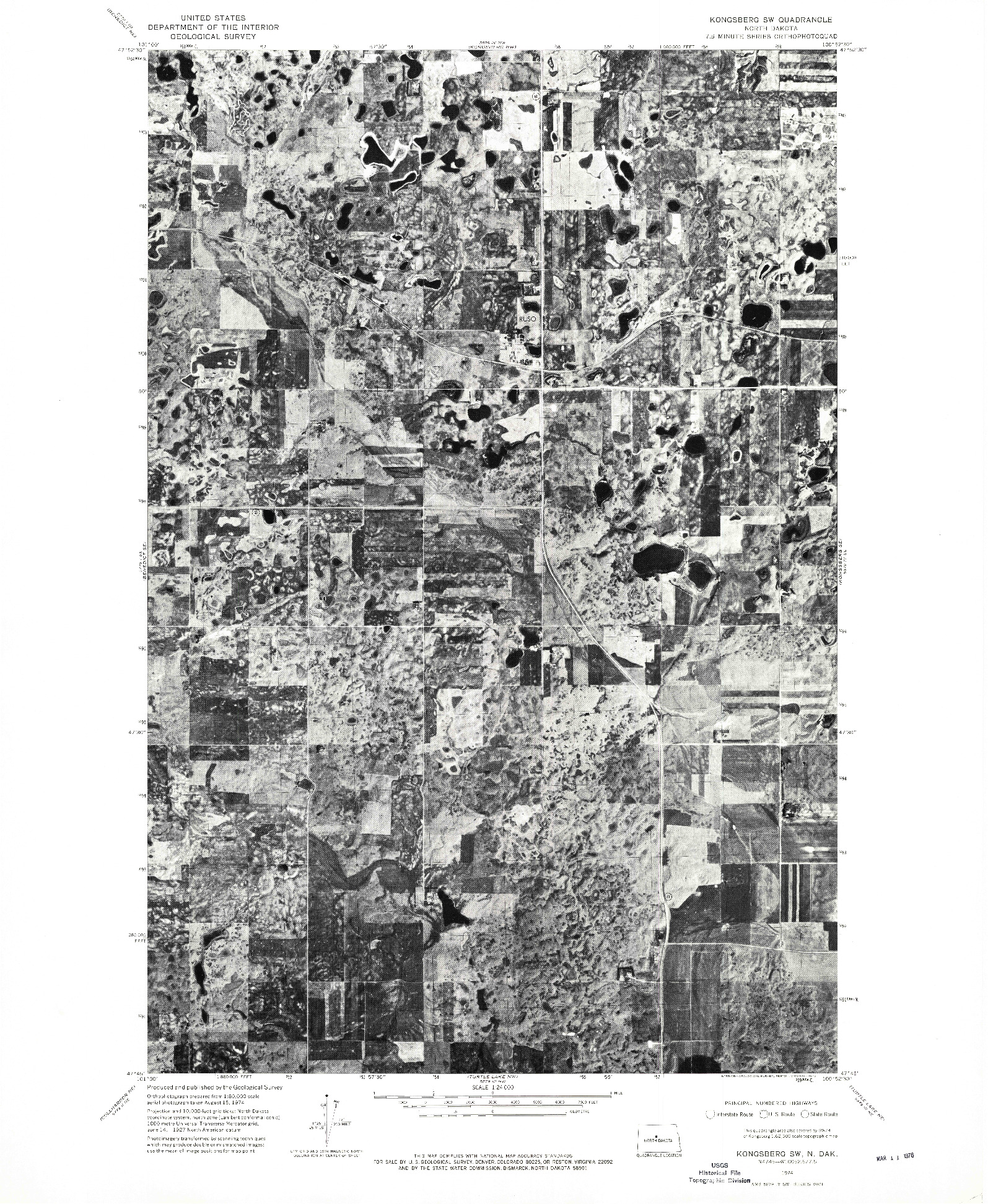 USGS 1:24000-SCALE QUADRANGLE FOR KONGSBERG SW, ND 1974