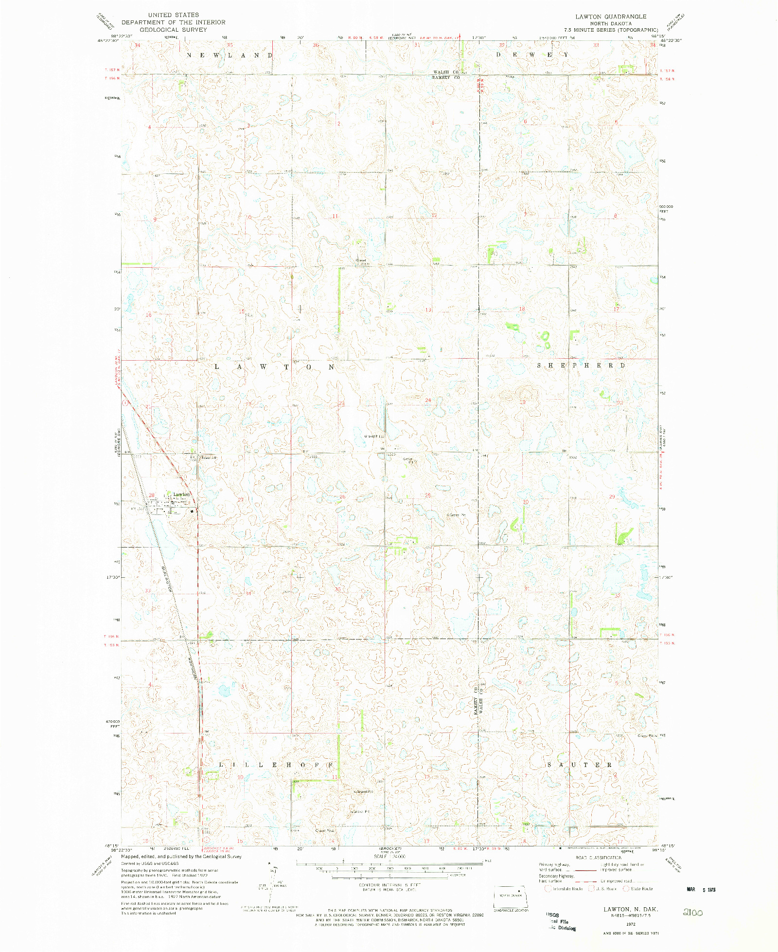 USGS 1:24000-SCALE QUADRANGLE FOR LAWTON, ND 1972