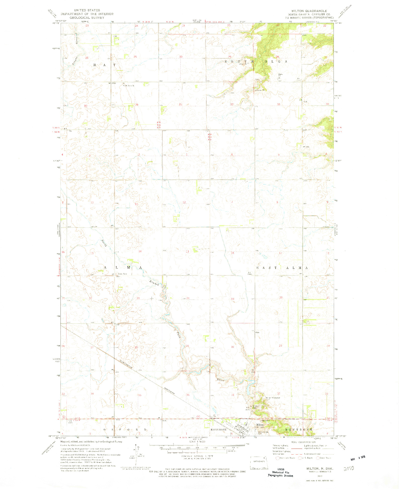 USGS 1:24000-SCALE QUADRANGLE FOR MILTON, ND 1972