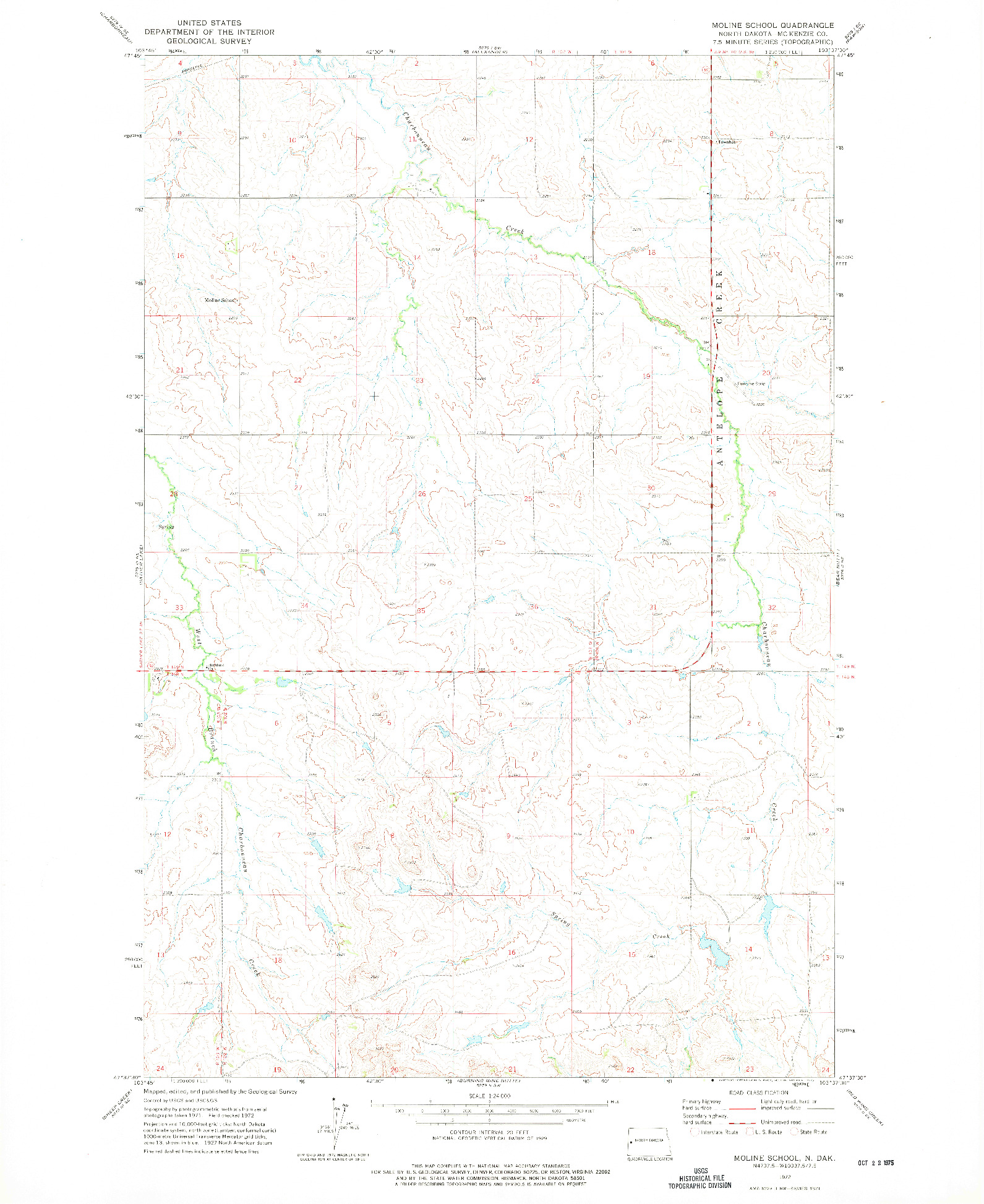 USGS 1:24000-SCALE QUADRANGLE FOR MOLINE SCHOOL, ND 1972