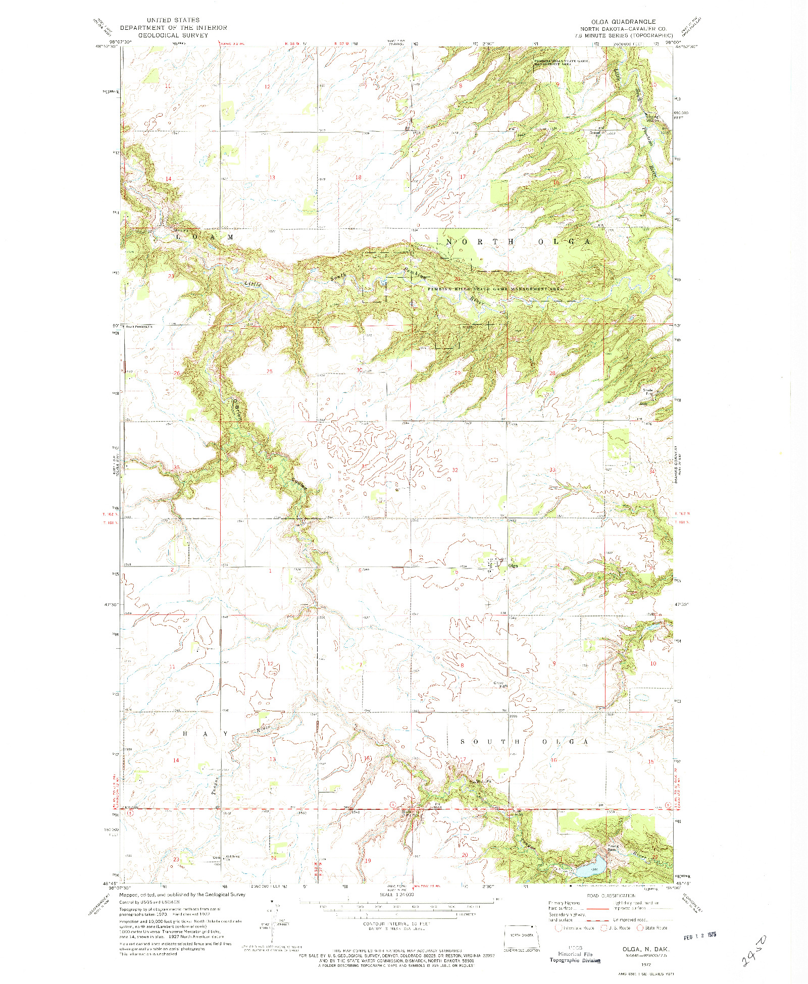 USGS 1:24000-SCALE QUADRANGLE FOR OLGA, ND 1972