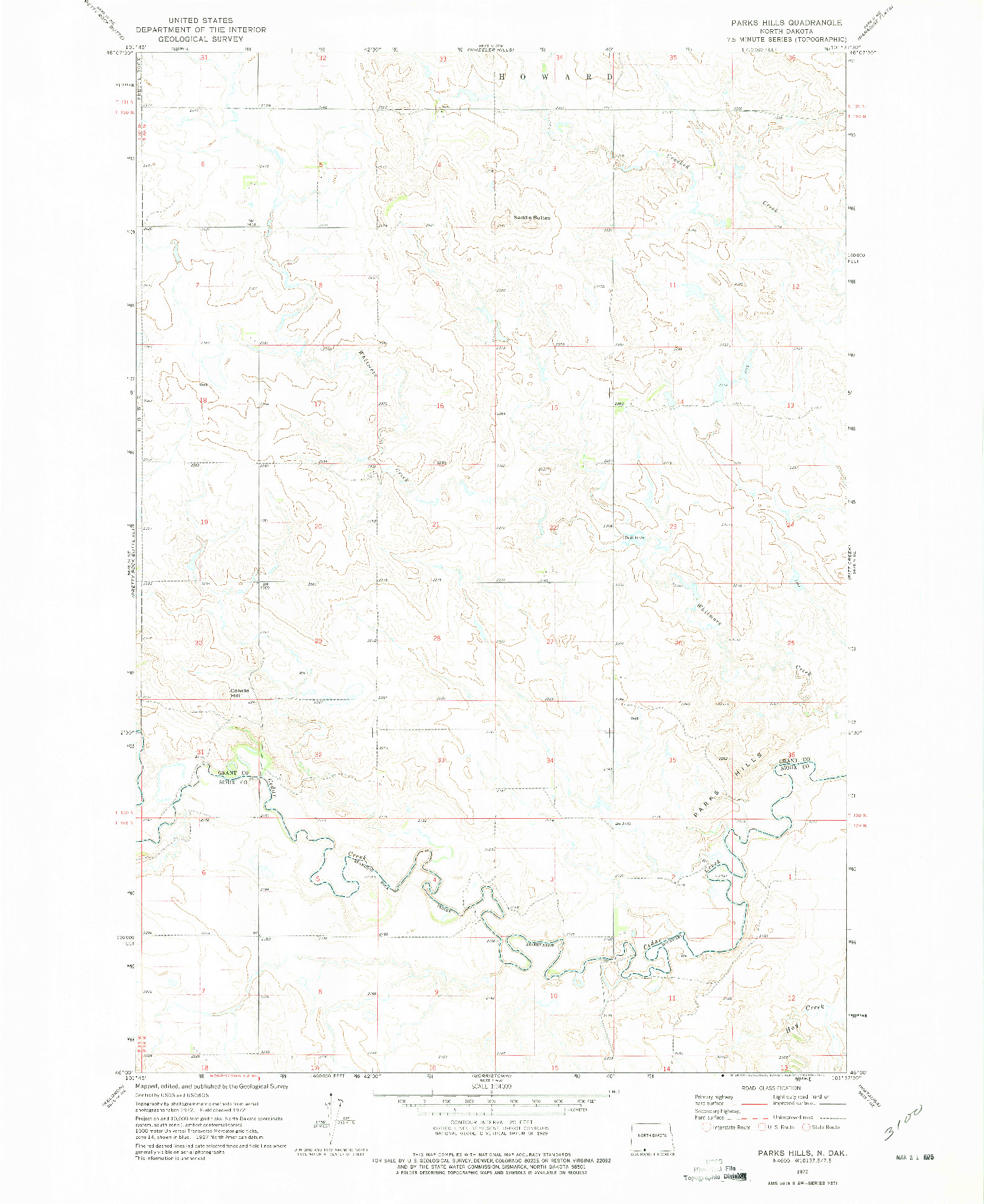 USGS 1:24000-SCALE QUADRANGLE FOR PARKS HILLS, ND 1972