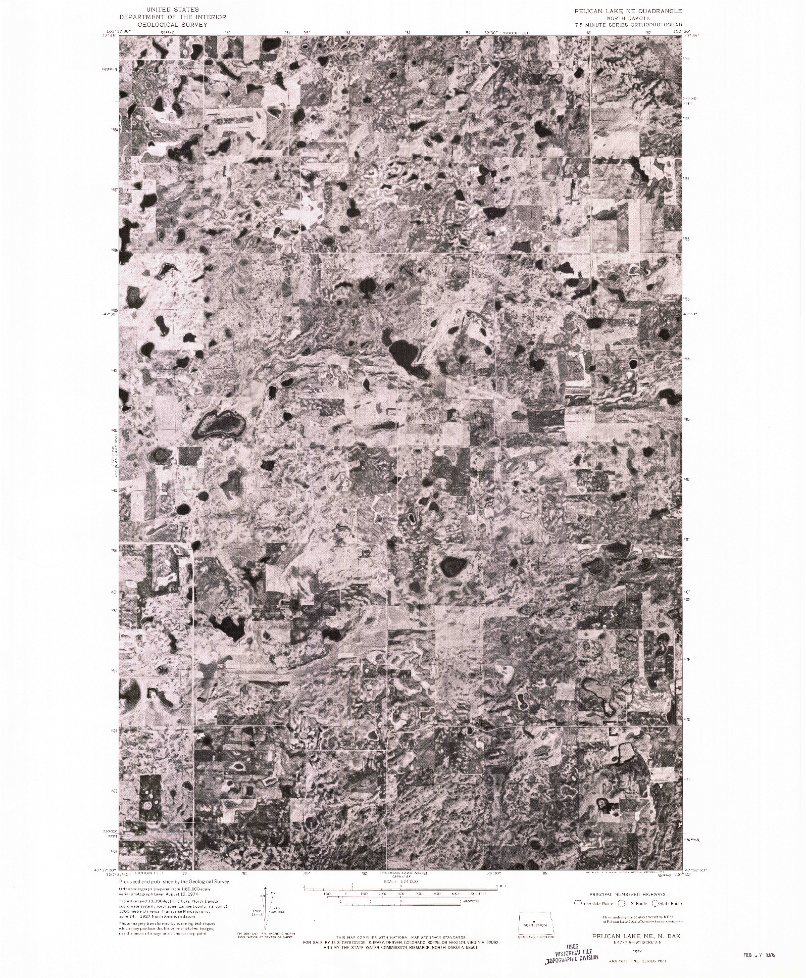 USGS 1:24000-SCALE QUADRANGLE FOR PELICAN LAKE NE, ND 1974