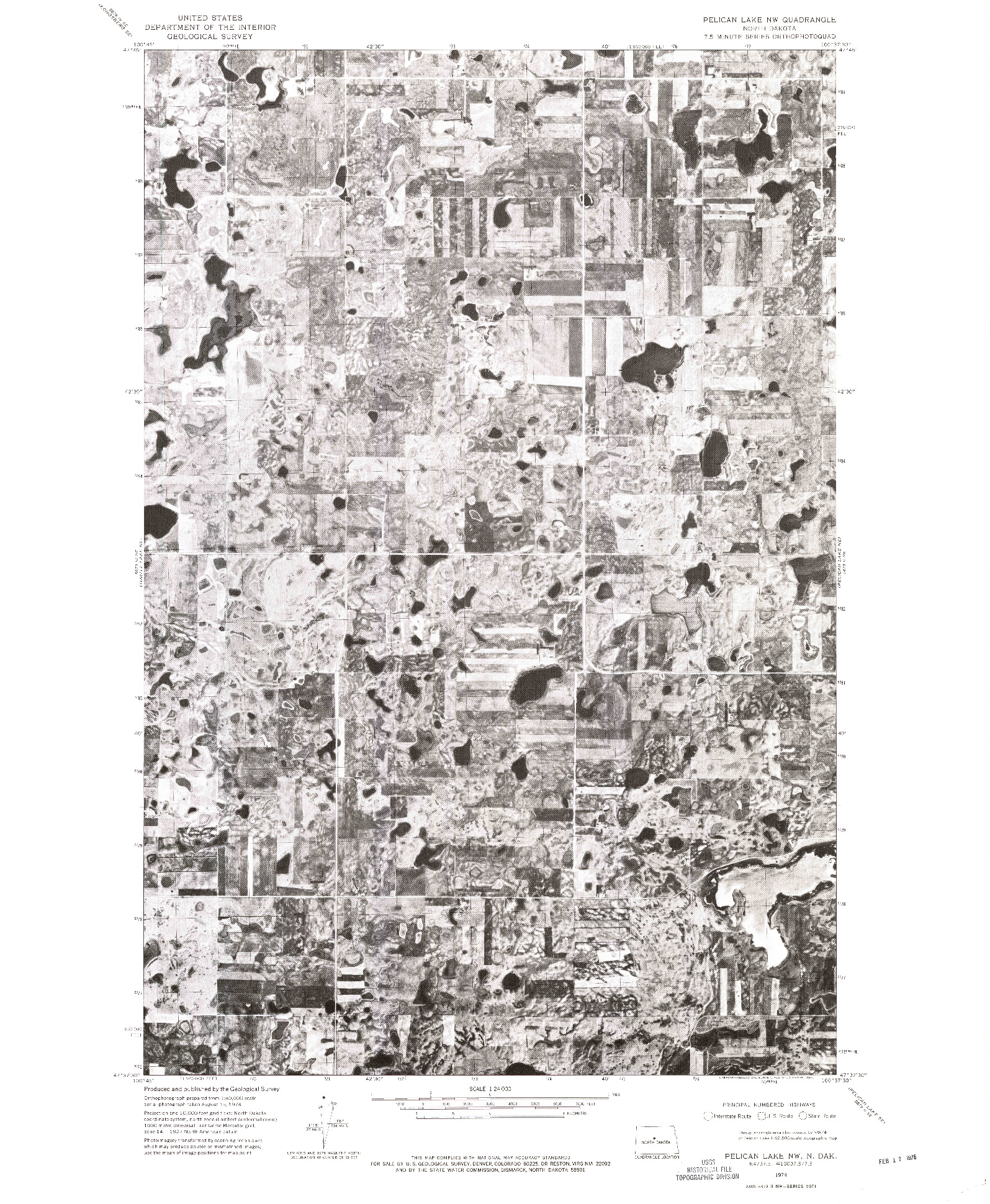 USGS 1:24000-SCALE QUADRANGLE FOR PELICAN LAKE NW, ND 1974