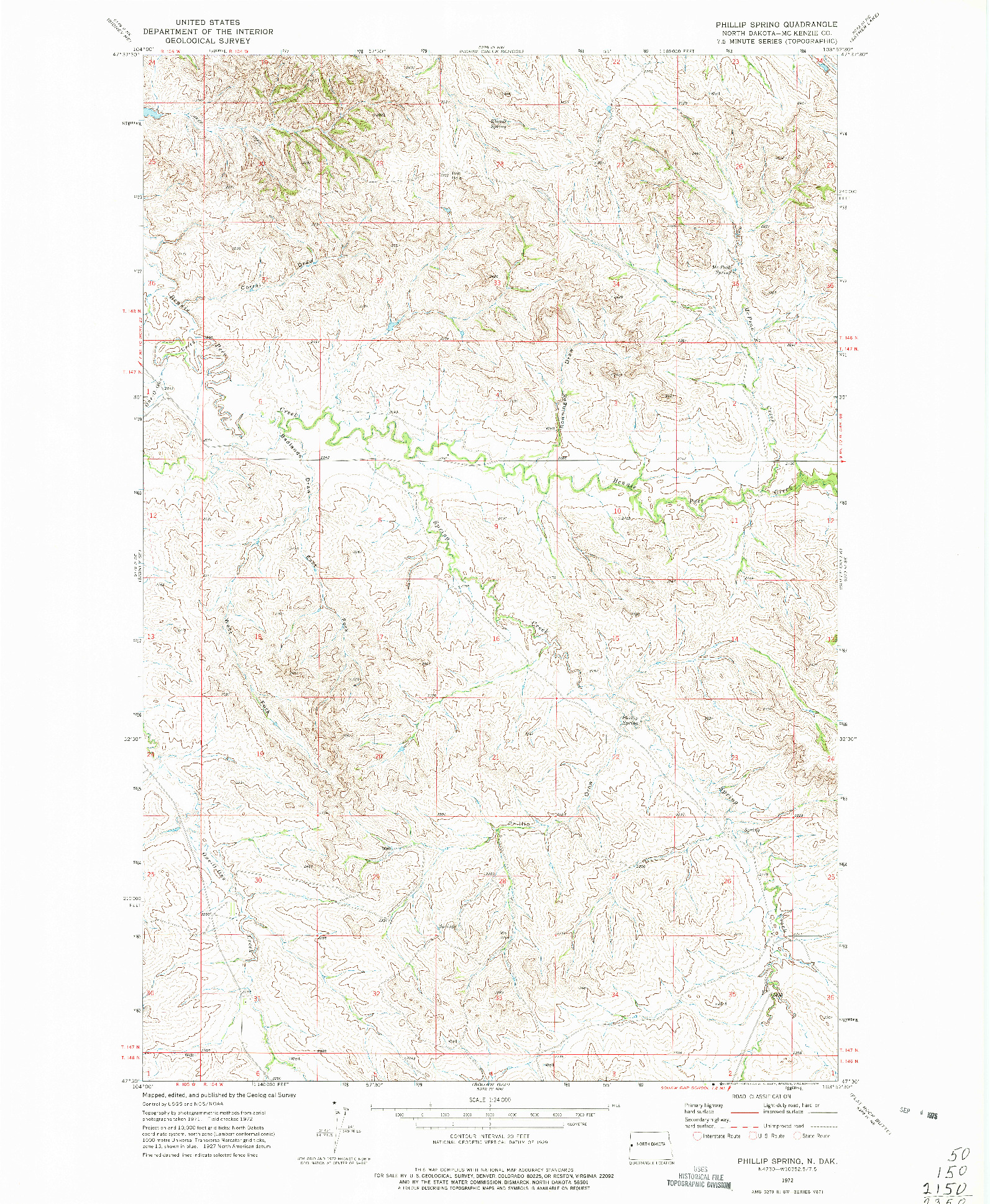 USGS 1:24000-SCALE QUADRANGLE FOR PHILLIP SPRING, ND 1972