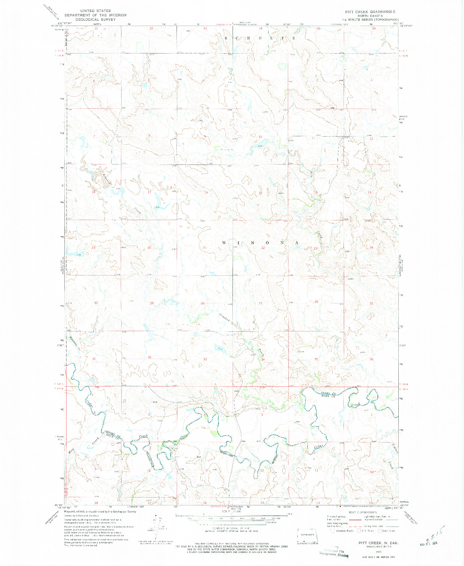 USGS 1:24000-SCALE QUADRANGLE FOR PITT CREEK, ND 1972