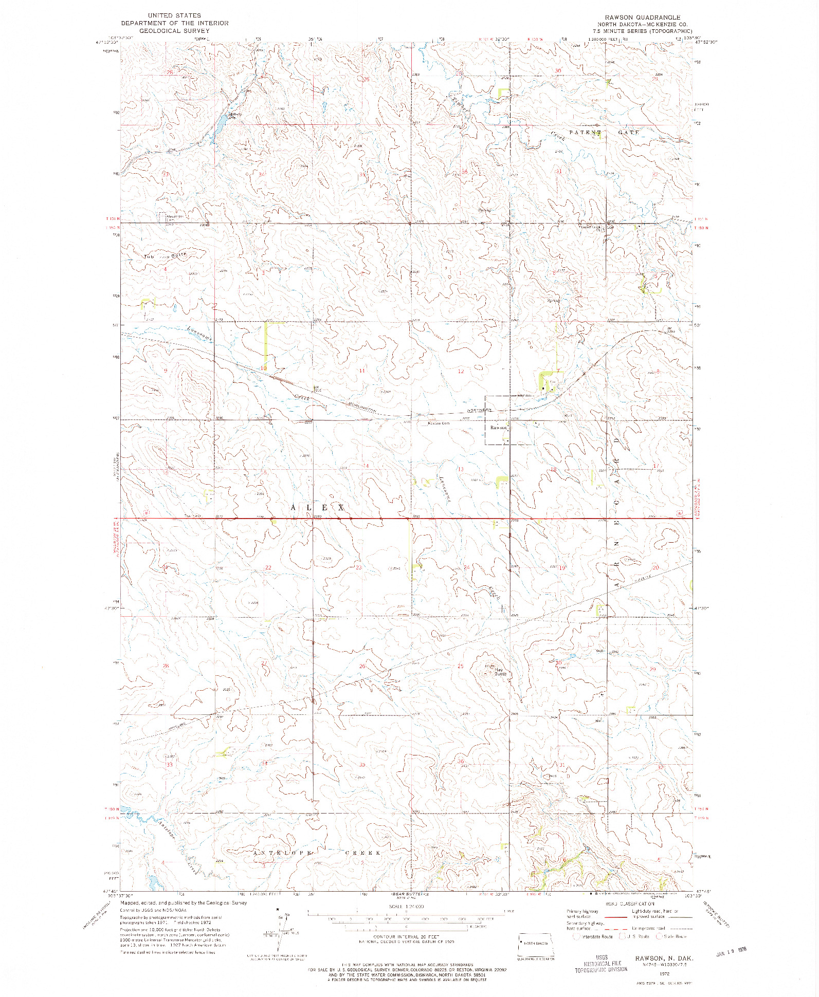 USGS 1:24000-SCALE QUADRANGLE FOR RAWSON, ND 1972