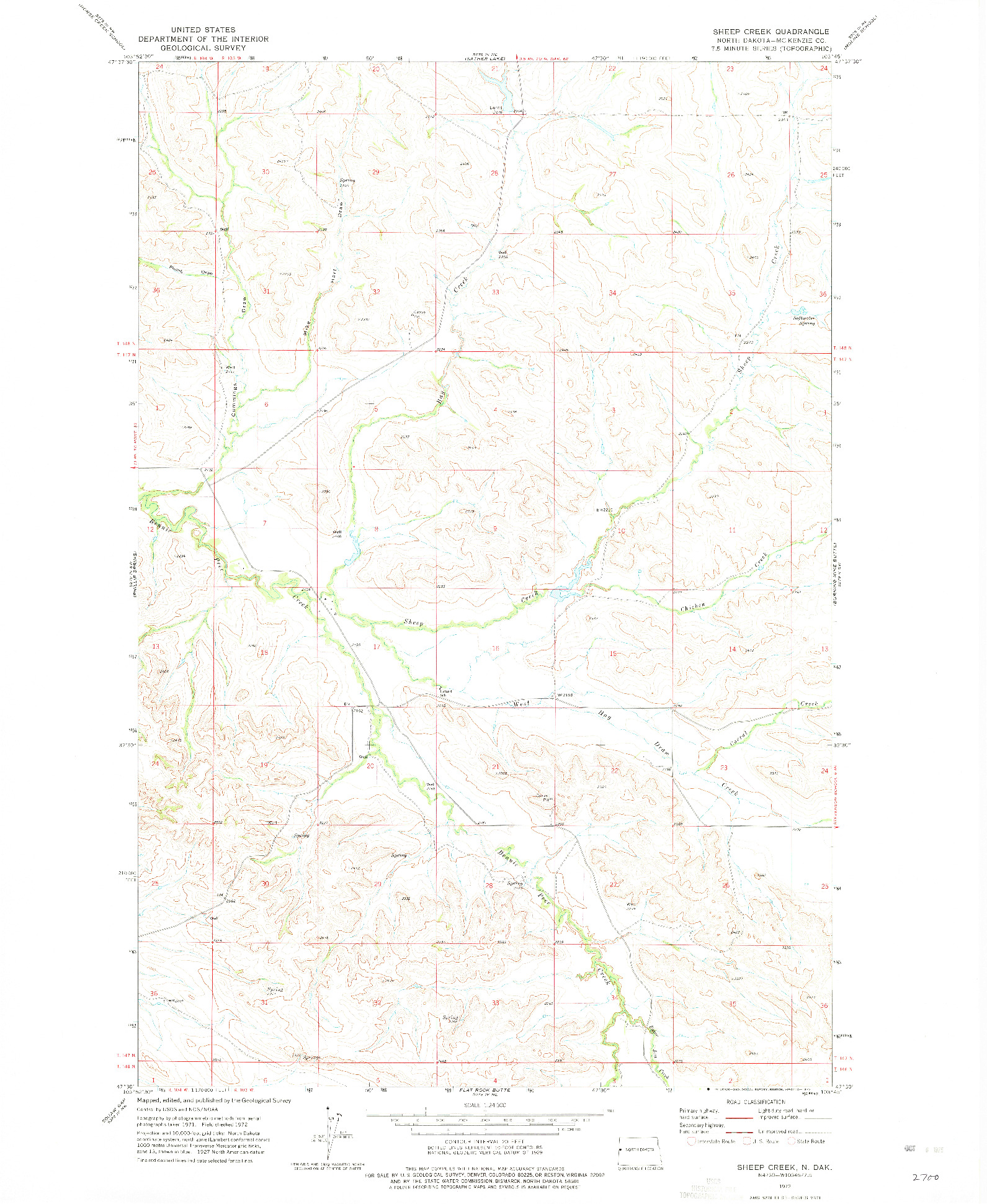 USGS 1:24000-SCALE QUADRANGLE FOR SHEEP CREEK, ND 1972