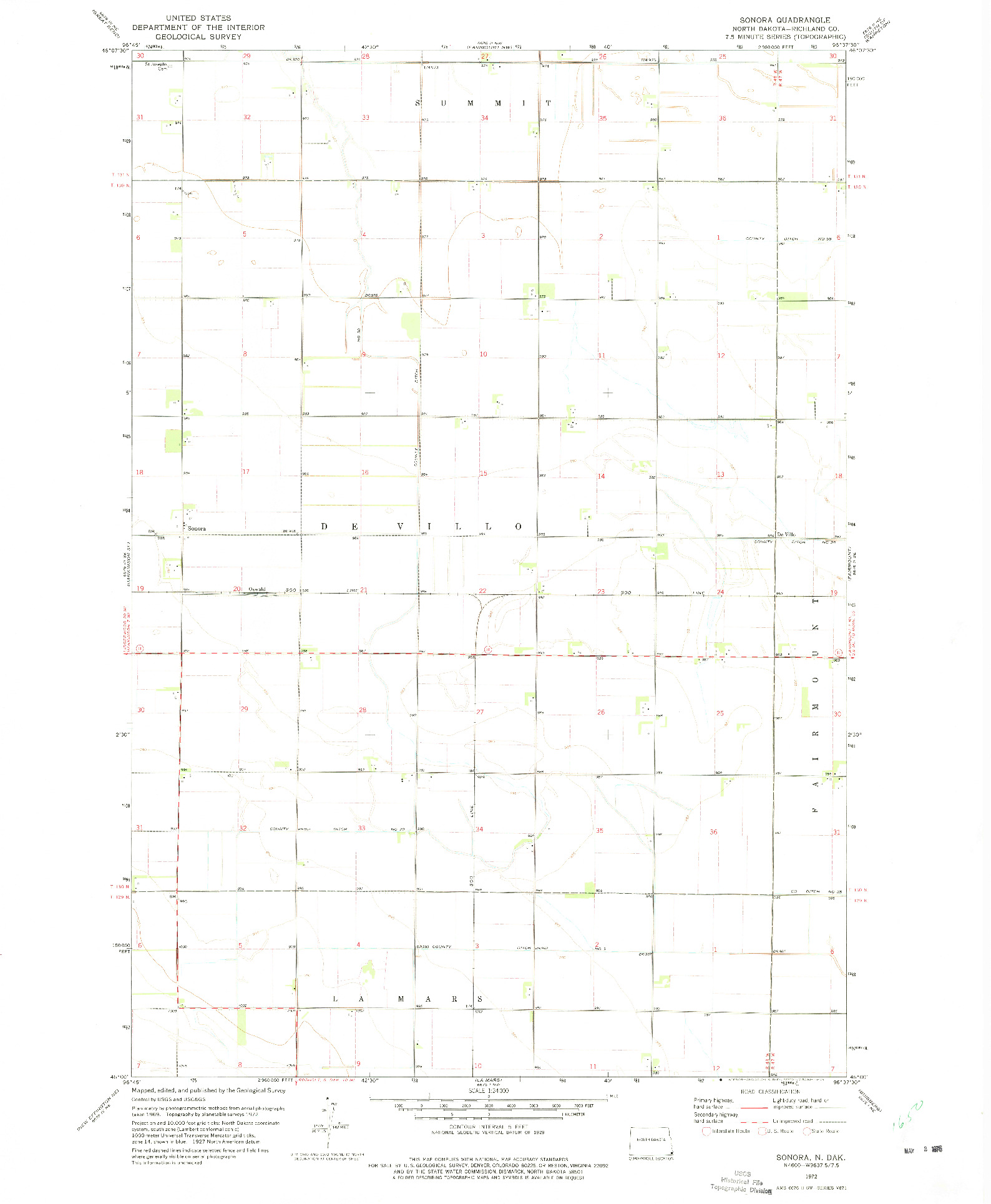 USGS 1:24000-SCALE QUADRANGLE FOR SONORA, ND 1972