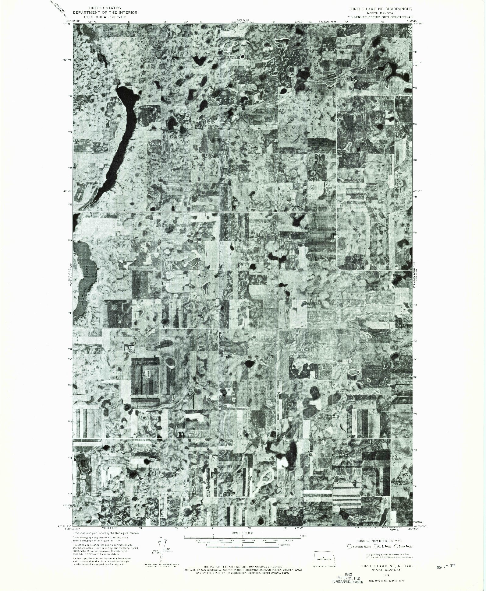 USGS 1:24000-SCALE QUADRANGLE FOR TURTLE LAKE NE, ND 1974