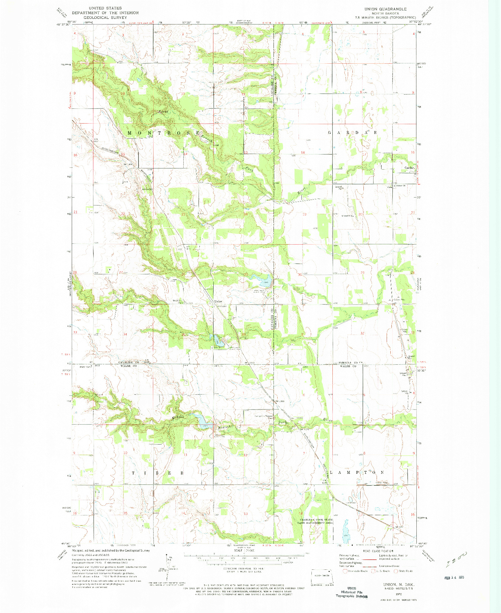 USGS 1:24000-SCALE QUADRANGLE FOR UNION, ND 1972