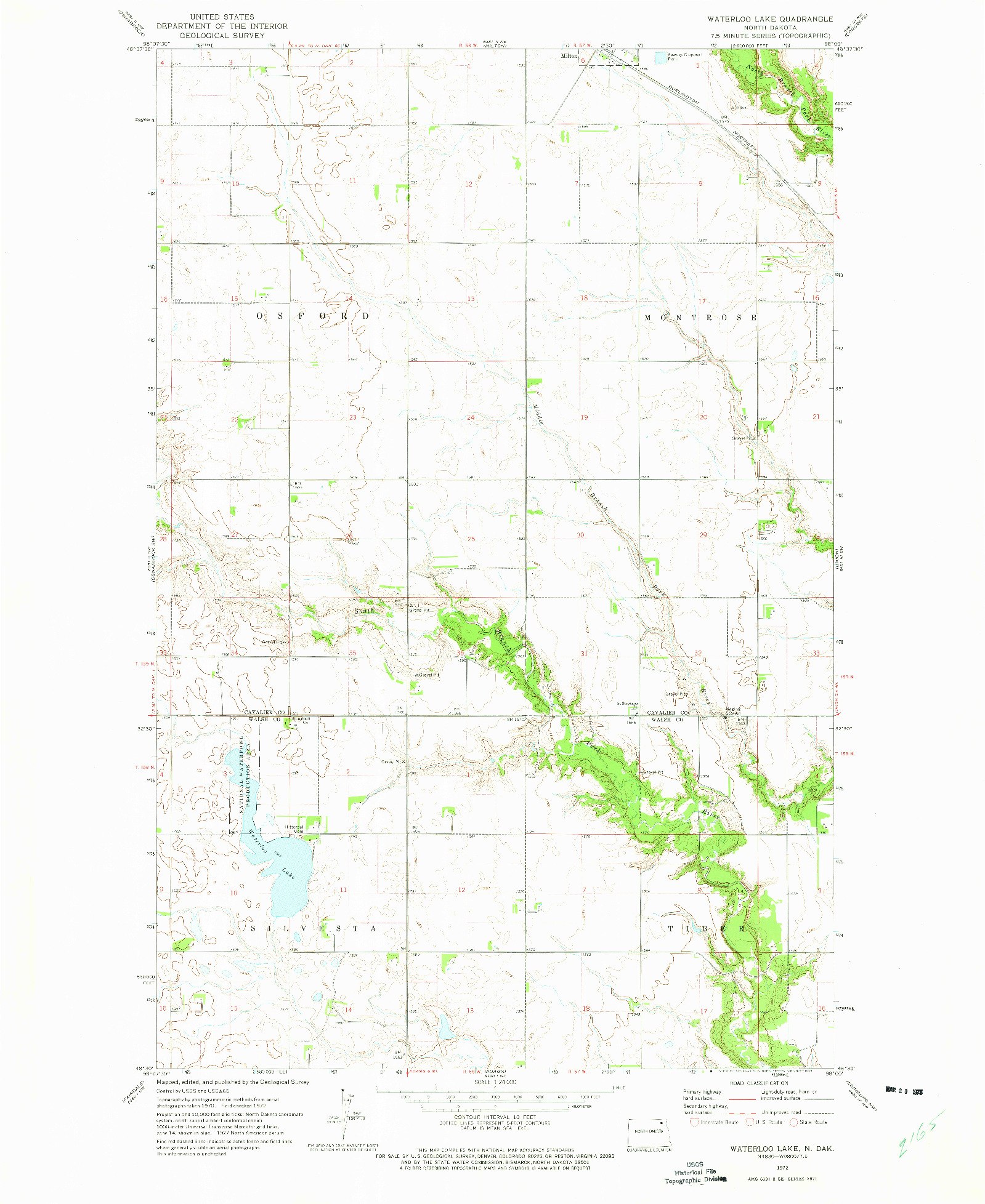 USGS 1:24000-SCALE QUADRANGLE FOR WATERLOO LAKE, ND 1972