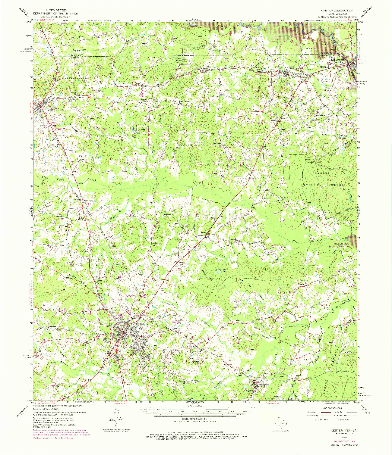 USGS 1:62500-SCALE QUADRANGLE FOR CENTER, TX 1958