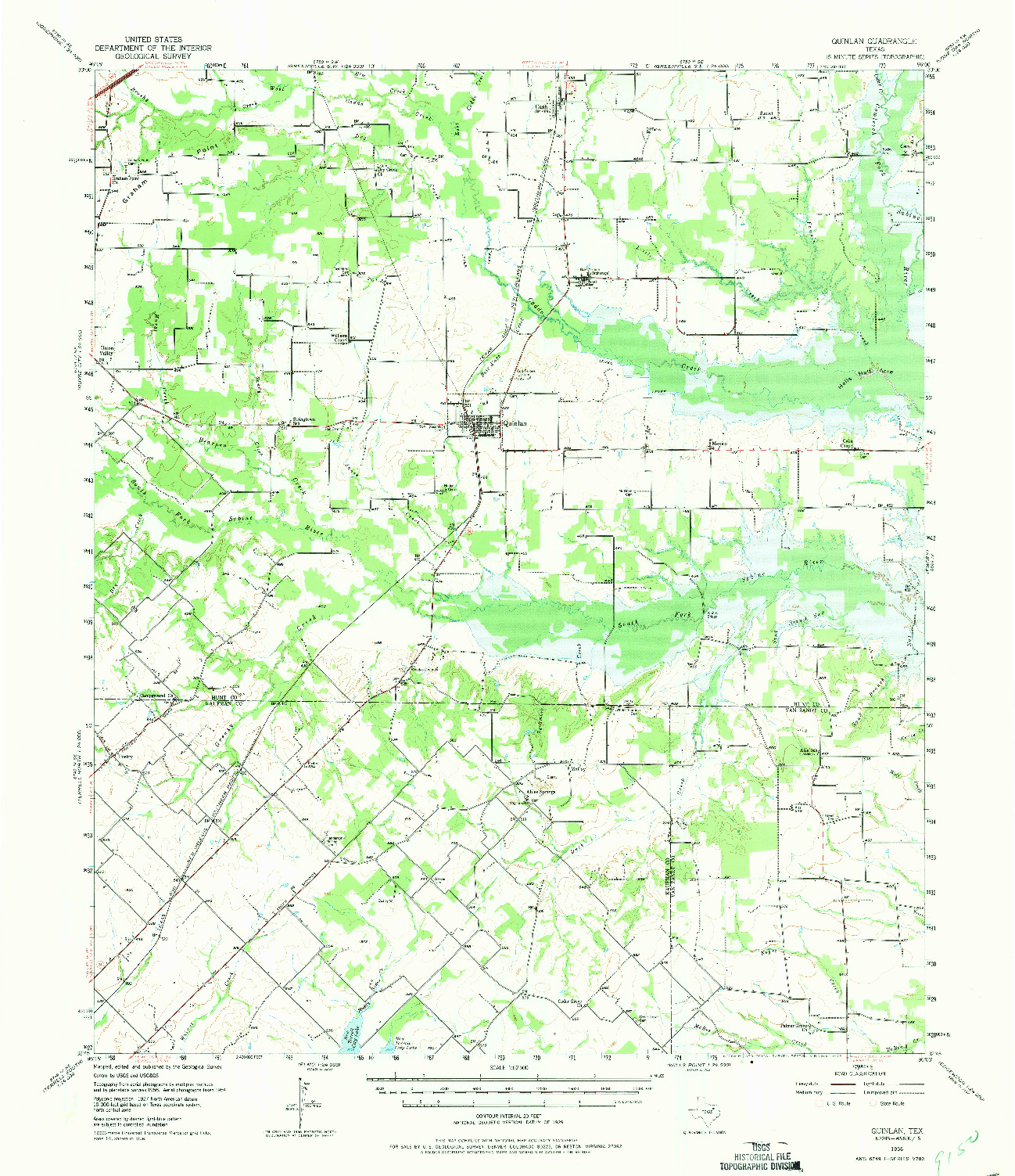 USGS 1:62500-SCALE QUADRANGLE FOR QUINLAN, TX 1956