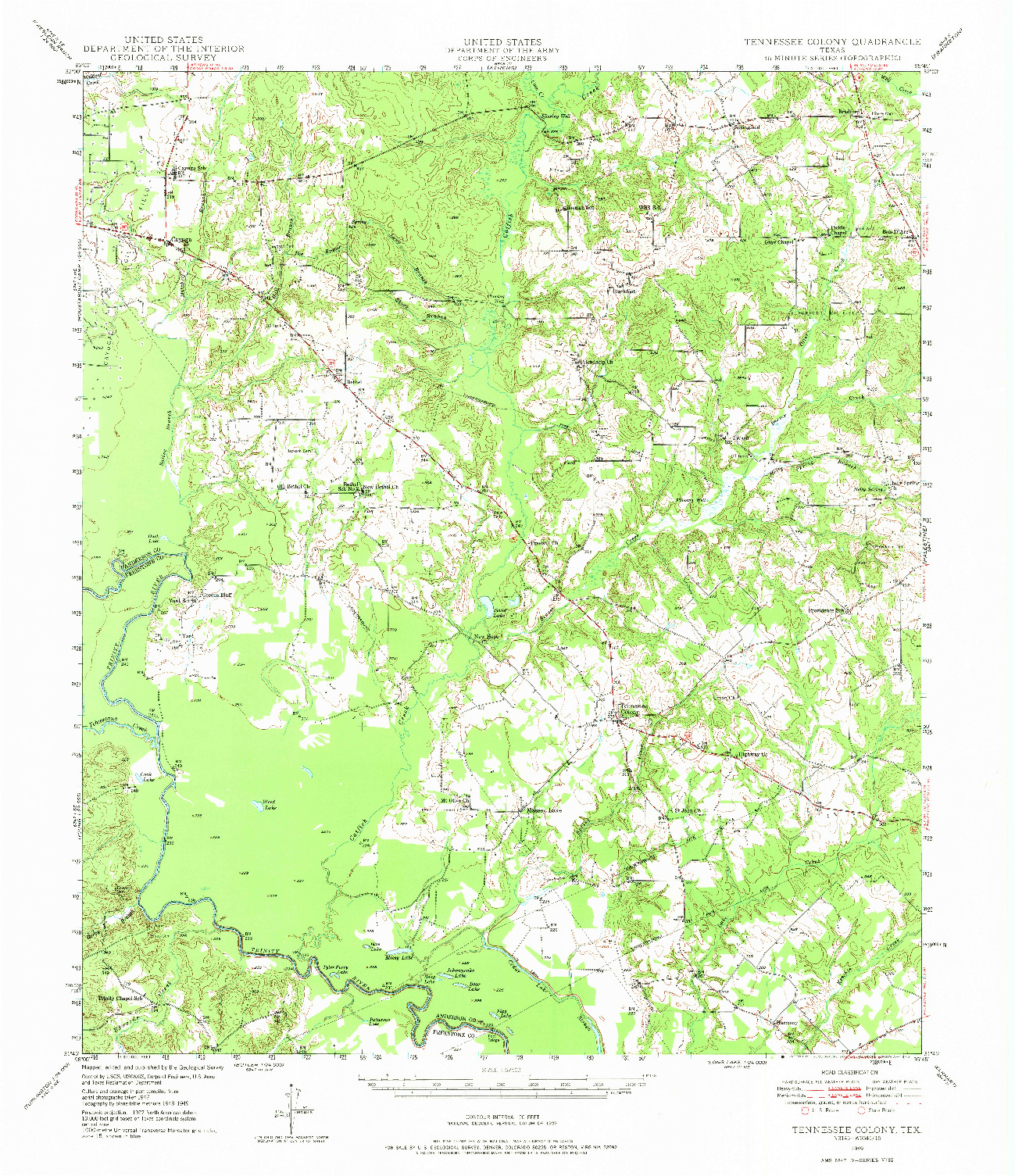 USGS 1:62500-SCALE QUADRANGLE FOR TENNESSEE COLONY, TX 1949