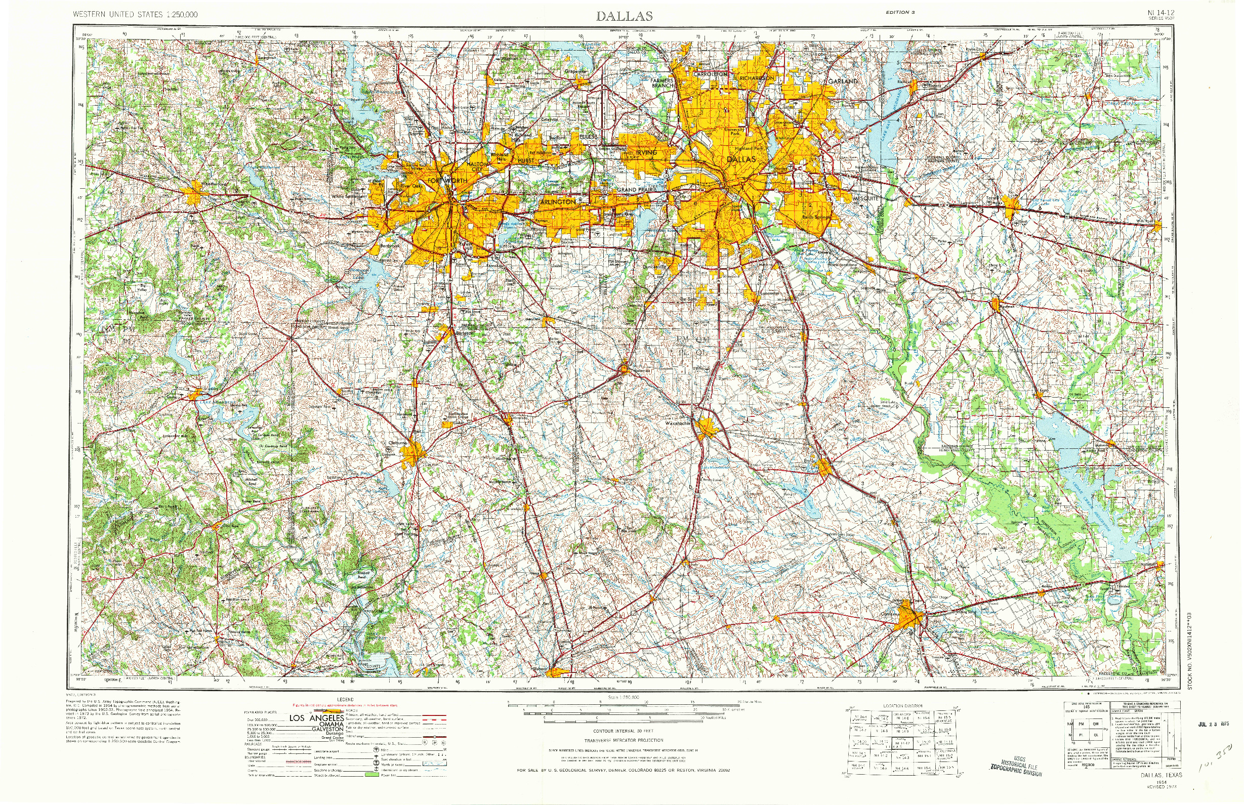 USGS 1:250000-SCALE QUADRANGLE FOR DALLAS, TX 1954