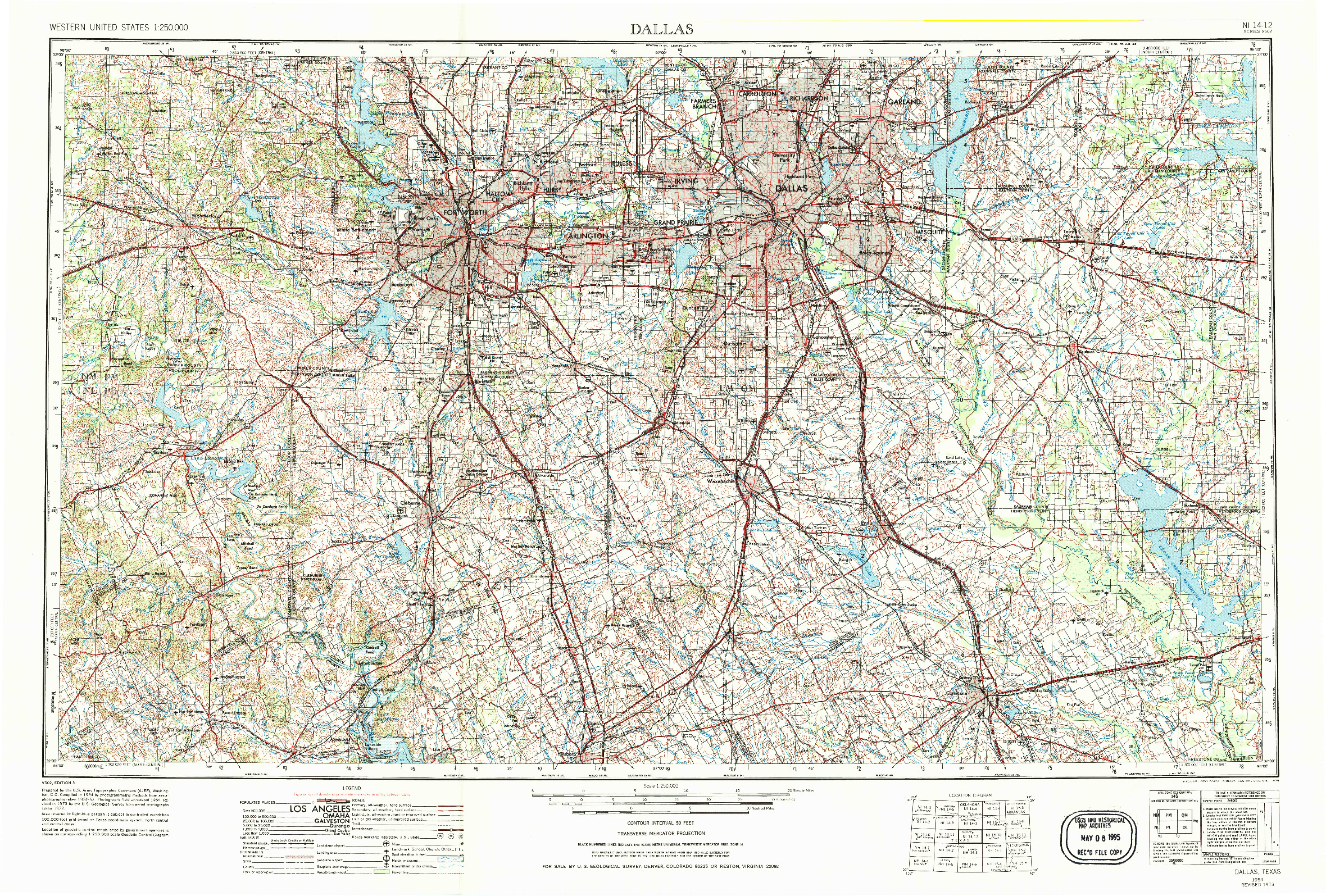 USGS 1:250000-SCALE QUADRANGLE FOR DALLAS, TX 1954