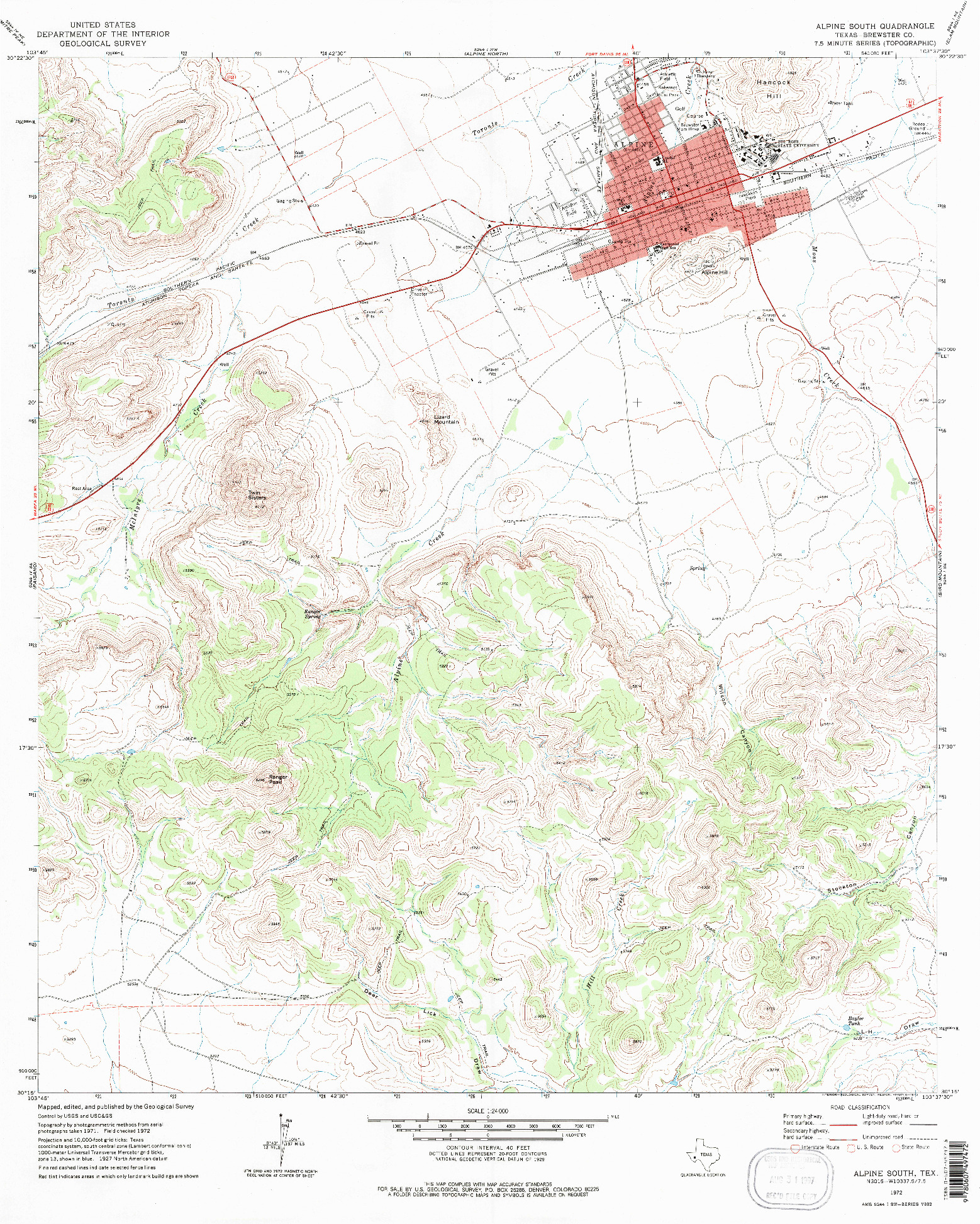 USGS 1:24000-SCALE QUADRANGLE FOR ALPINE SOUTH, TX 1972