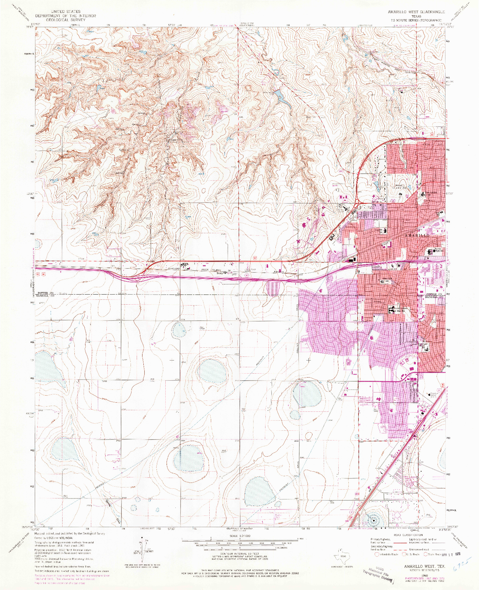 USGS 1:24000-SCALE QUADRANGLE FOR AMARILLO WEST, TX 1960