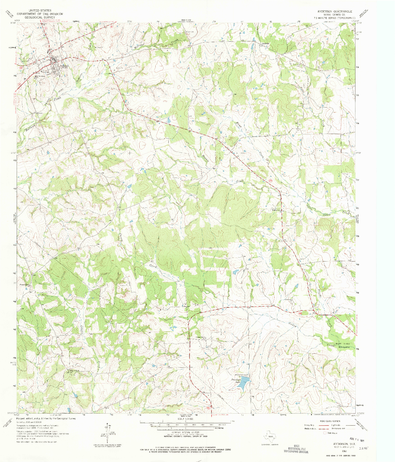 USGS 1:24000-SCALE QUADRANGLE FOR ANDERSON, TX 1961